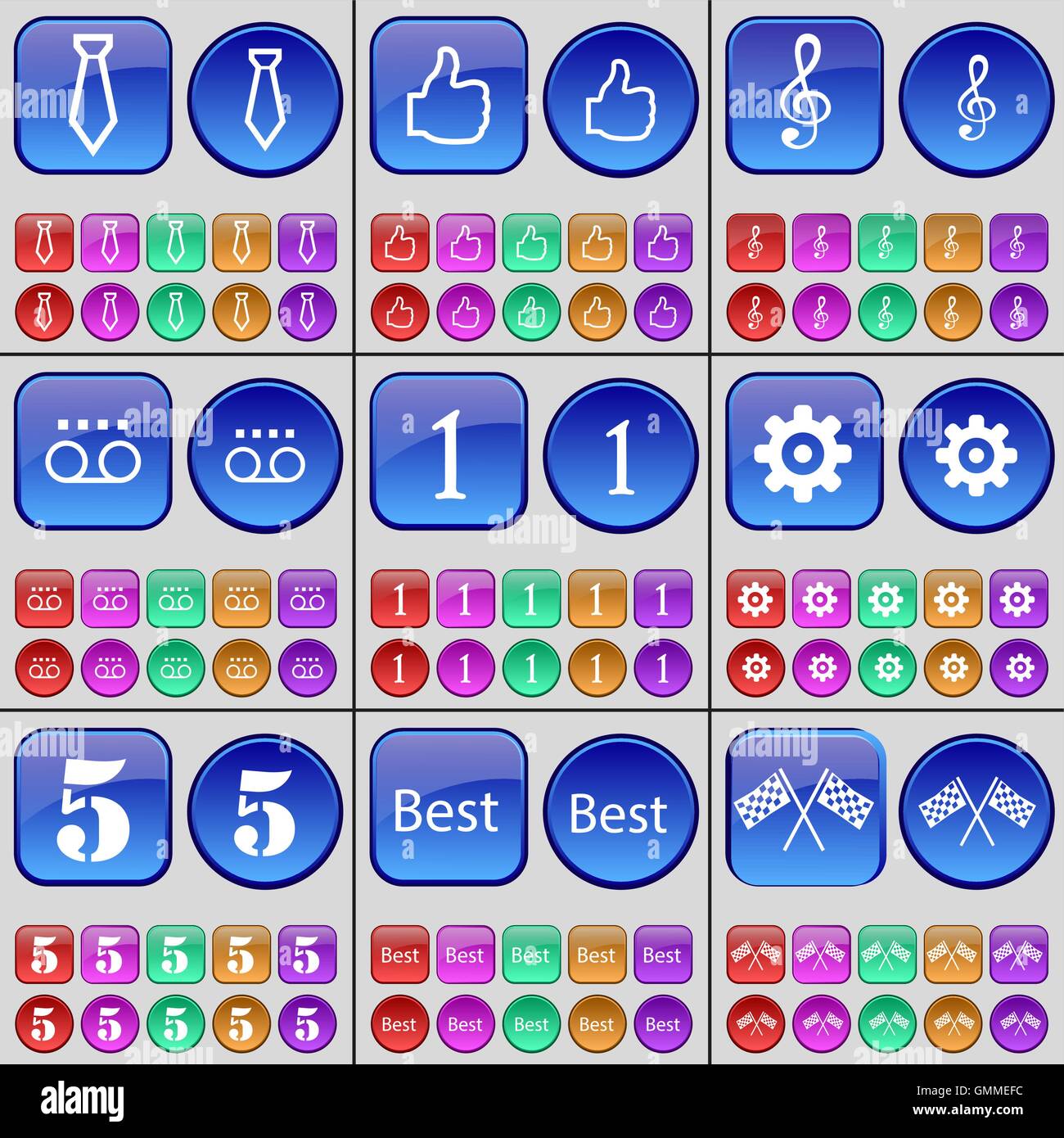 Tirante, come, Clef, cassetta, uno, l'ingranaggio 5, migliore, colori. Un grande insieme di multi-pulsanti colorati. Vettore Illustrazione Vettoriale