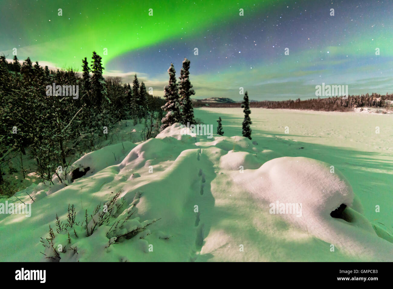 Display intenso di Northern Lights Aurora boreale Foto Stock