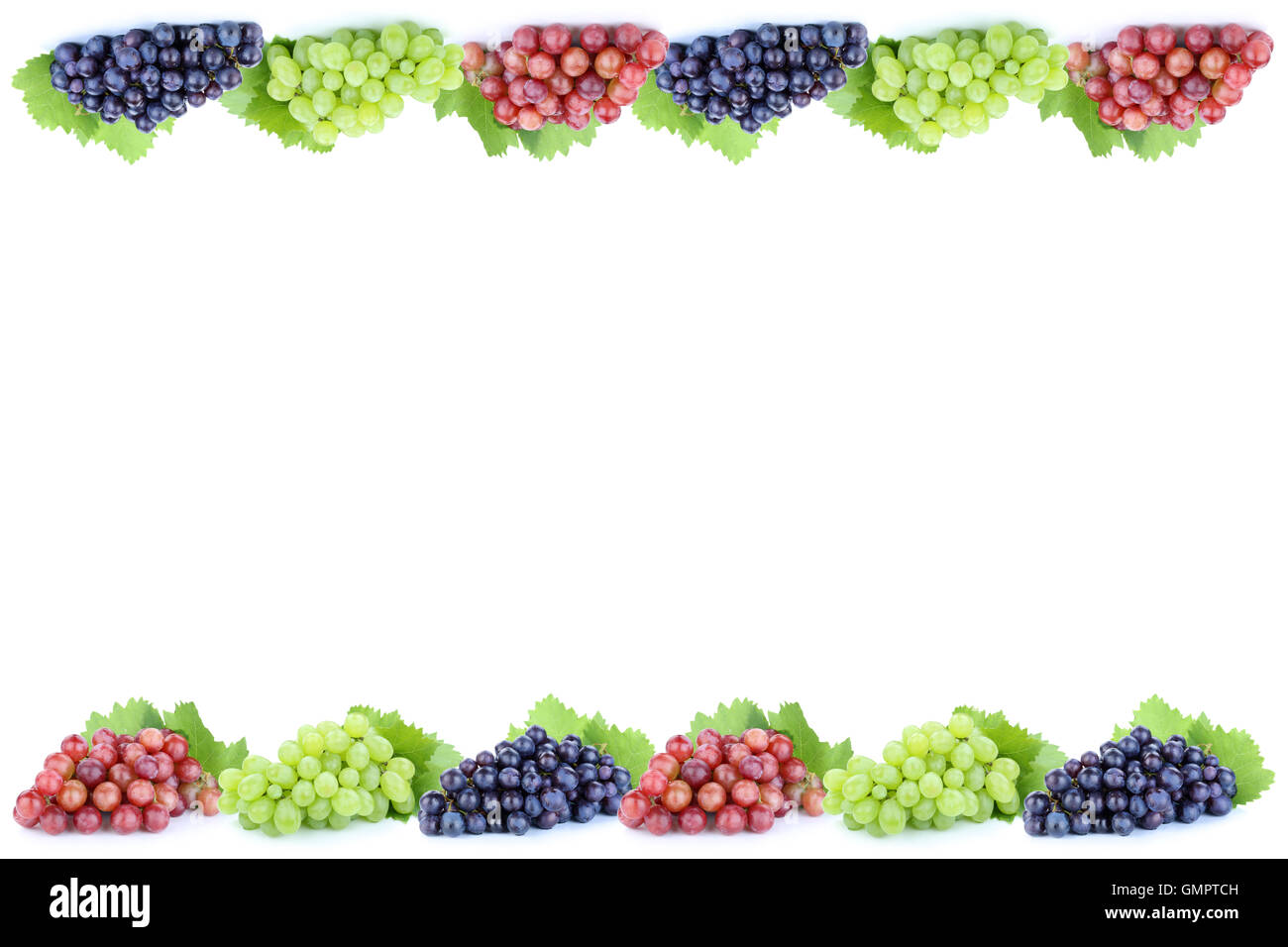 Uve rosso verde blu frutta frutto isolato su uno sfondo bianco copyspace spazio copia Foto Stock
