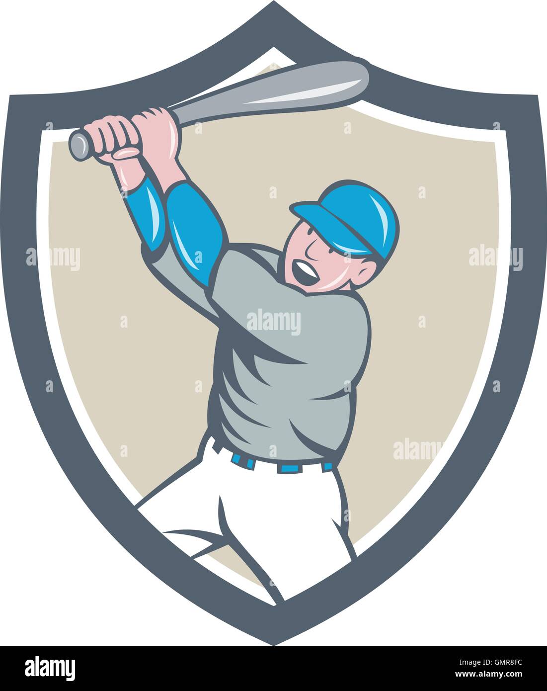 American giocatore di baseball Batting Homer Crest Cartoon Illustrazione Vettoriale