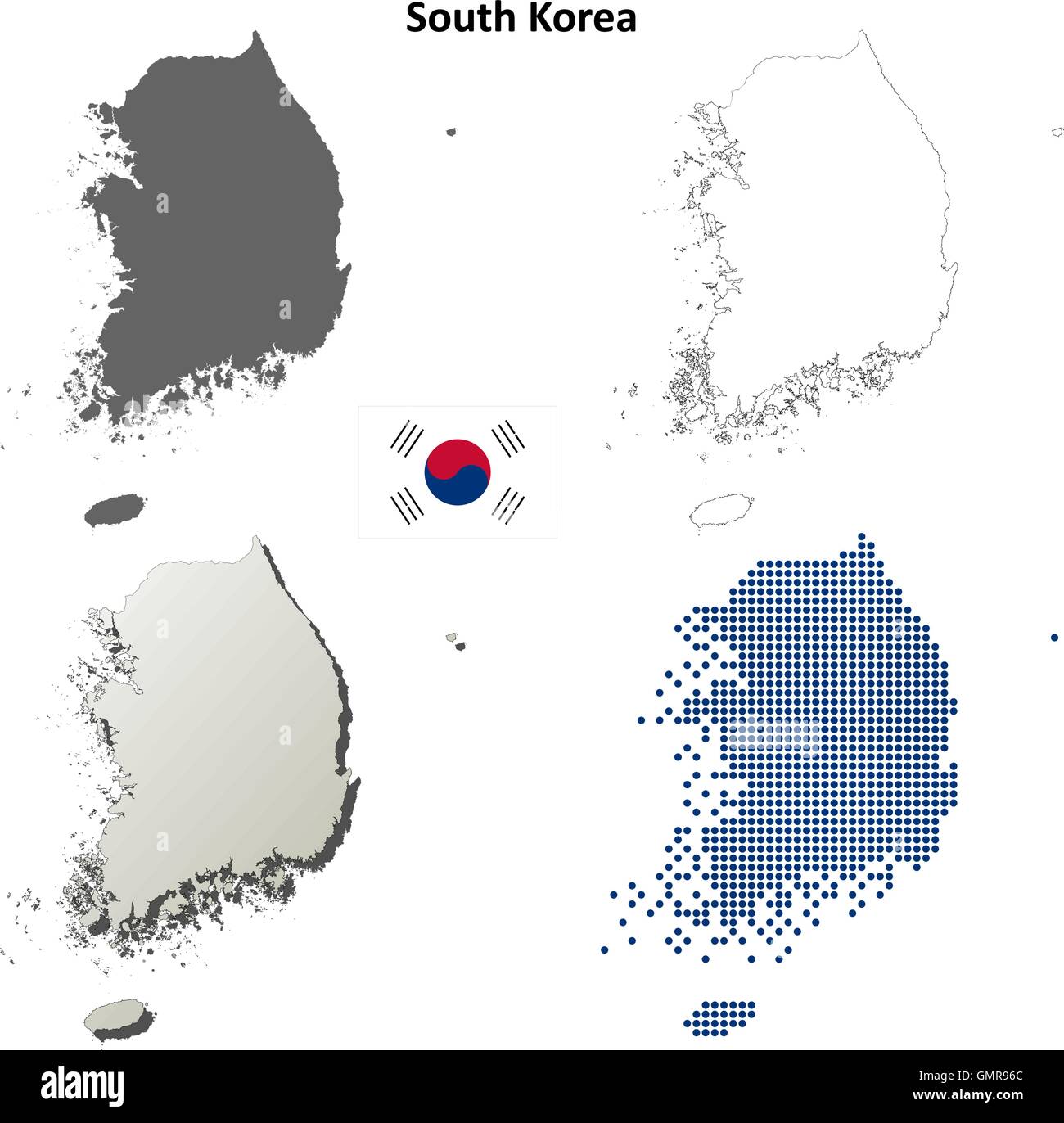 Corea del Sud mappa di contorno impostato Illustrazione Vettoriale