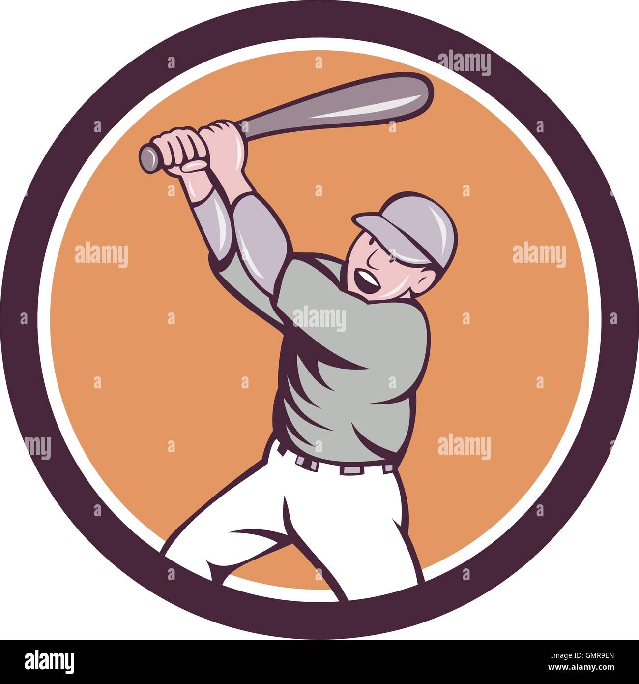 American giocatore di baseball Batting Homer cerchio Cartoon Illustrazione Vettoriale