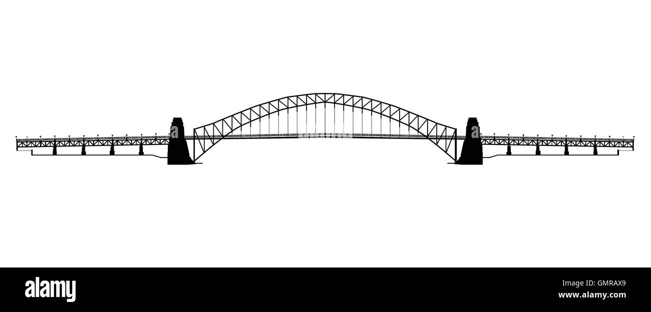 Il Sydney Harbour Bridge Silhouette Illustrazione Vettoriale