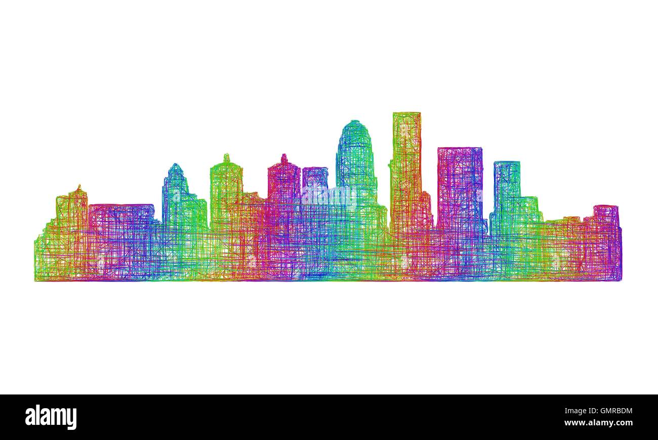 Louisville skyline silhouette - linea multicolore arte Illustrazione Vettoriale