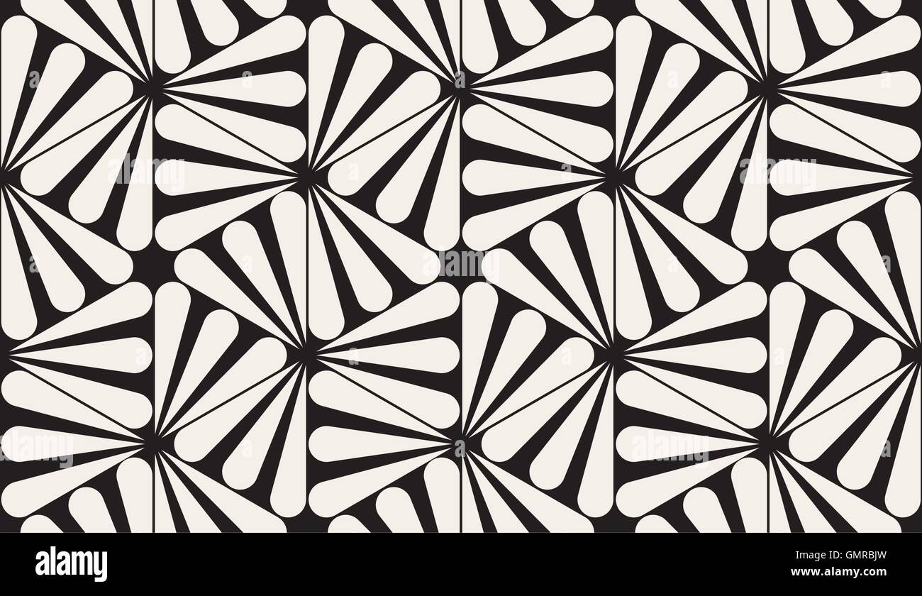 Vector Seamless in bianco e nero raggi arrotondati disegno esagonale Illustrazione Vettoriale