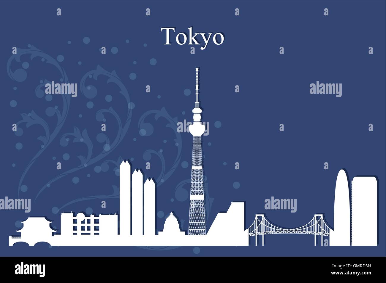 Il Tokyo City skyline silhouette su sfondo blu Illustrazione Vettoriale