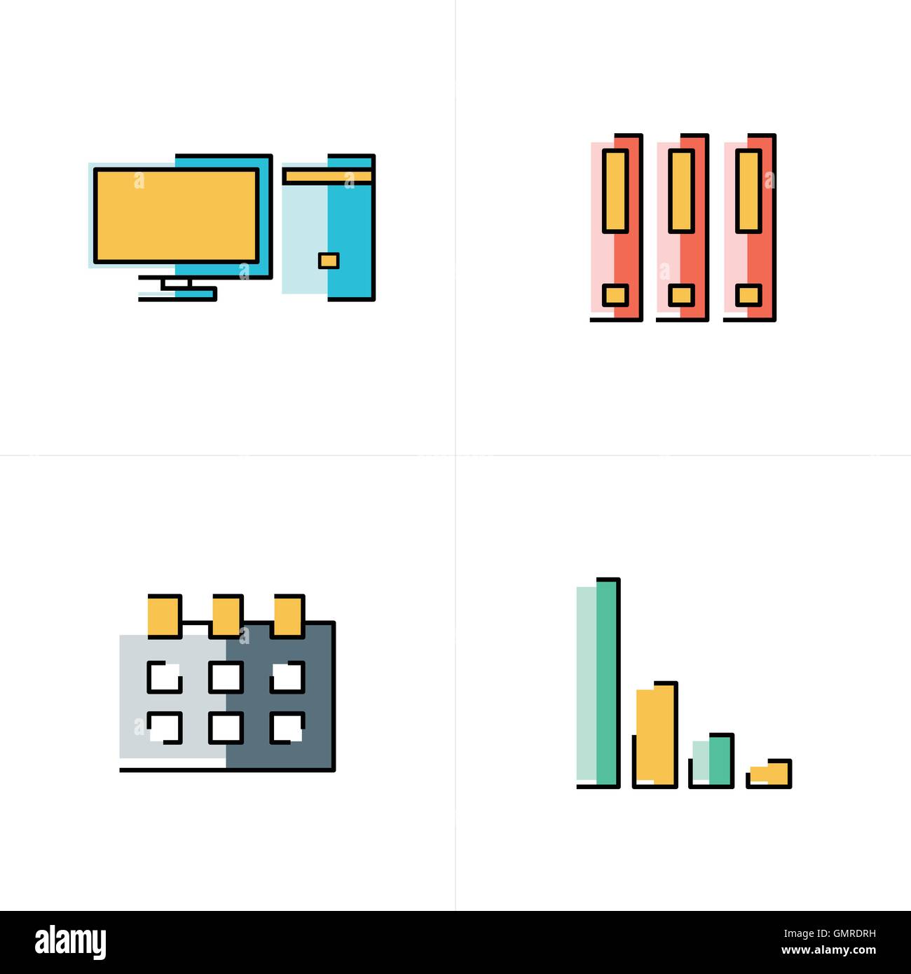 Computer, file, calendario, icone grafico abstact design Illustrazione Vettoriale