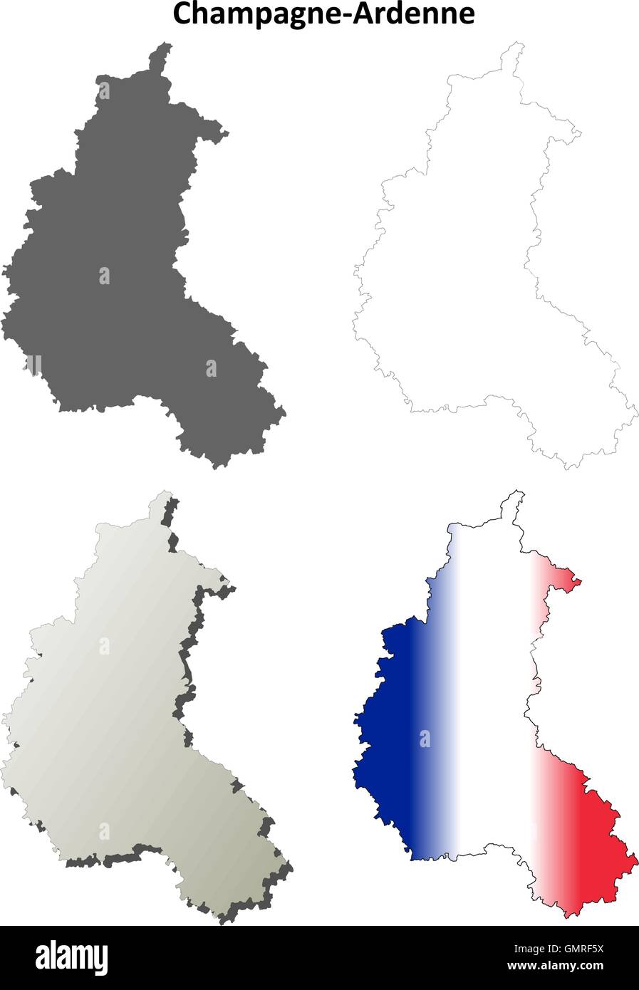 Champagne-Ardenne blank dettagliata mappa di contorno impostato Illustrazione Vettoriale