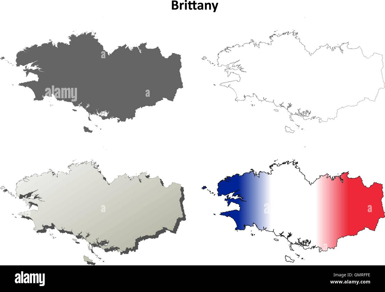 Brittany blank dettagliata mappa di contorno impostato Illustrazione Vettoriale