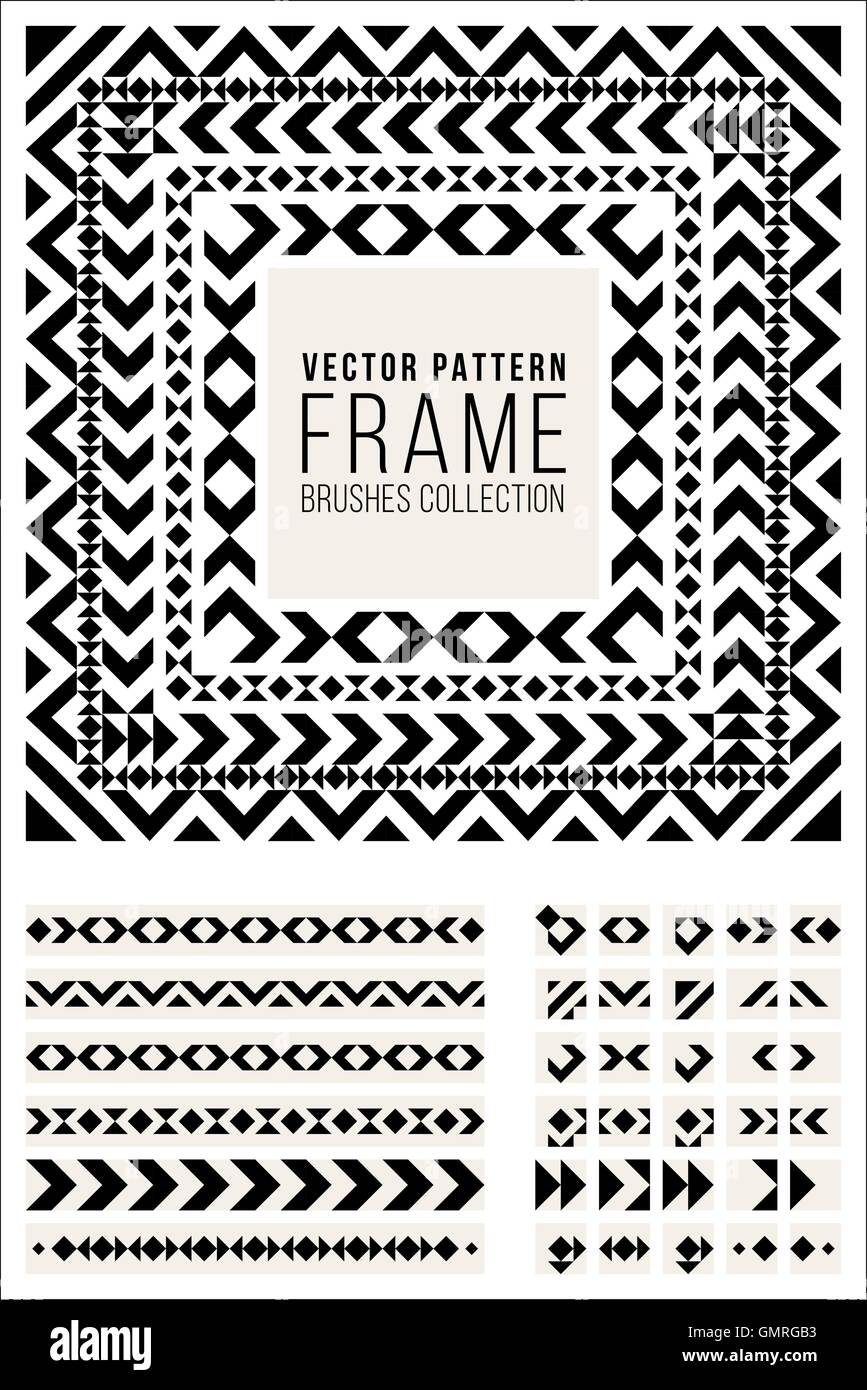 Vettore geometrico del telaio decorativo triangolo linee rombo Pattern Set di spazzole Illustrazione Vettoriale