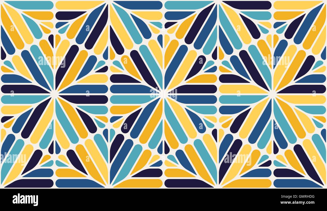 Vector Seamless Wellow Blu Bianco esagono arrotondati linee Pattern in pizzo Illustrazione Vettoriale