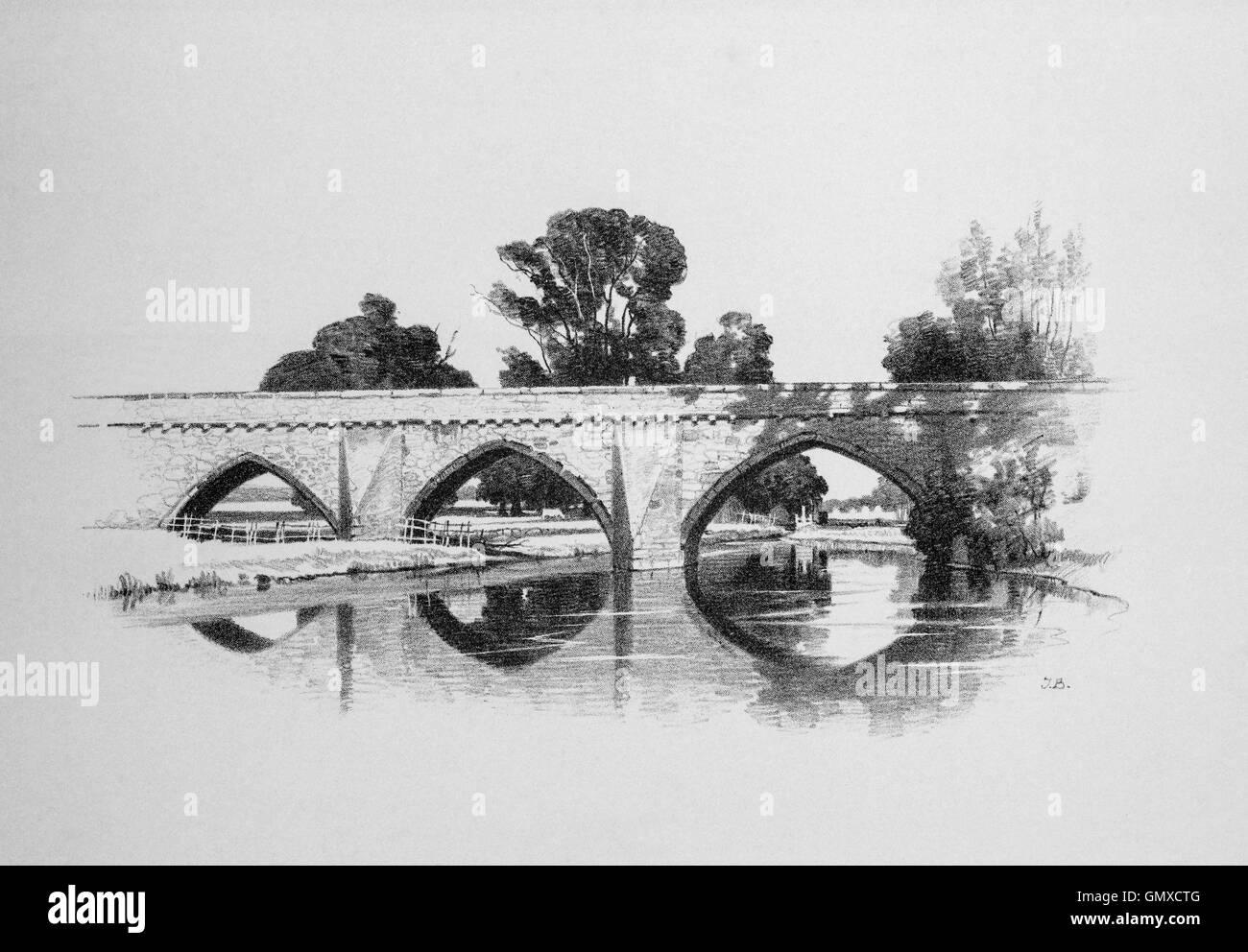 Il Abbeybridge sul fiume Tyne nel Royal Burgh di Haddington, una città in East Lothian, Scozia. (Da 'Sketches in East Lothian' da Thomas B. Blacklock...1892) Foto Stock