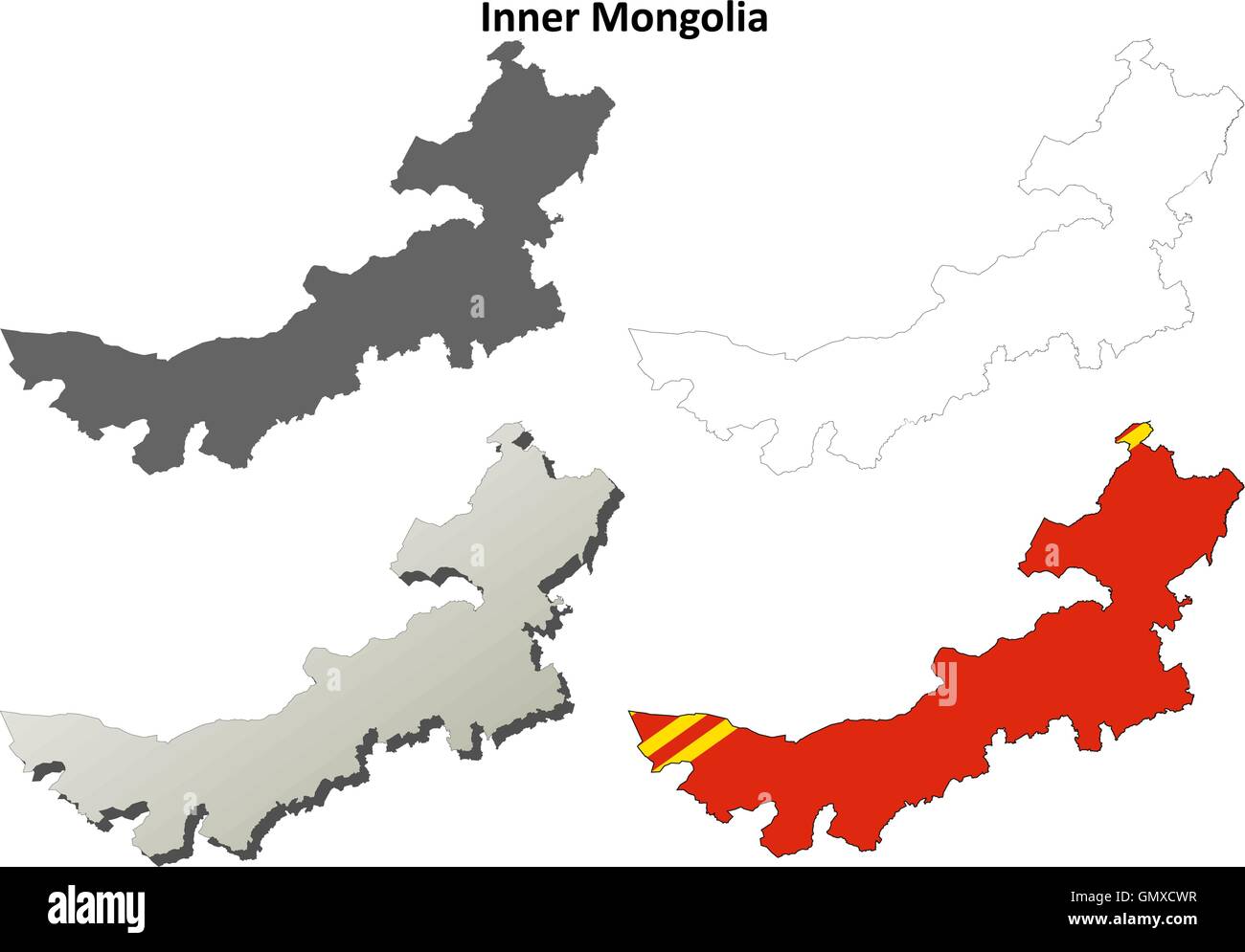 Mongolia interna vuota mappa di contorno impostato Illustrazione Vettoriale