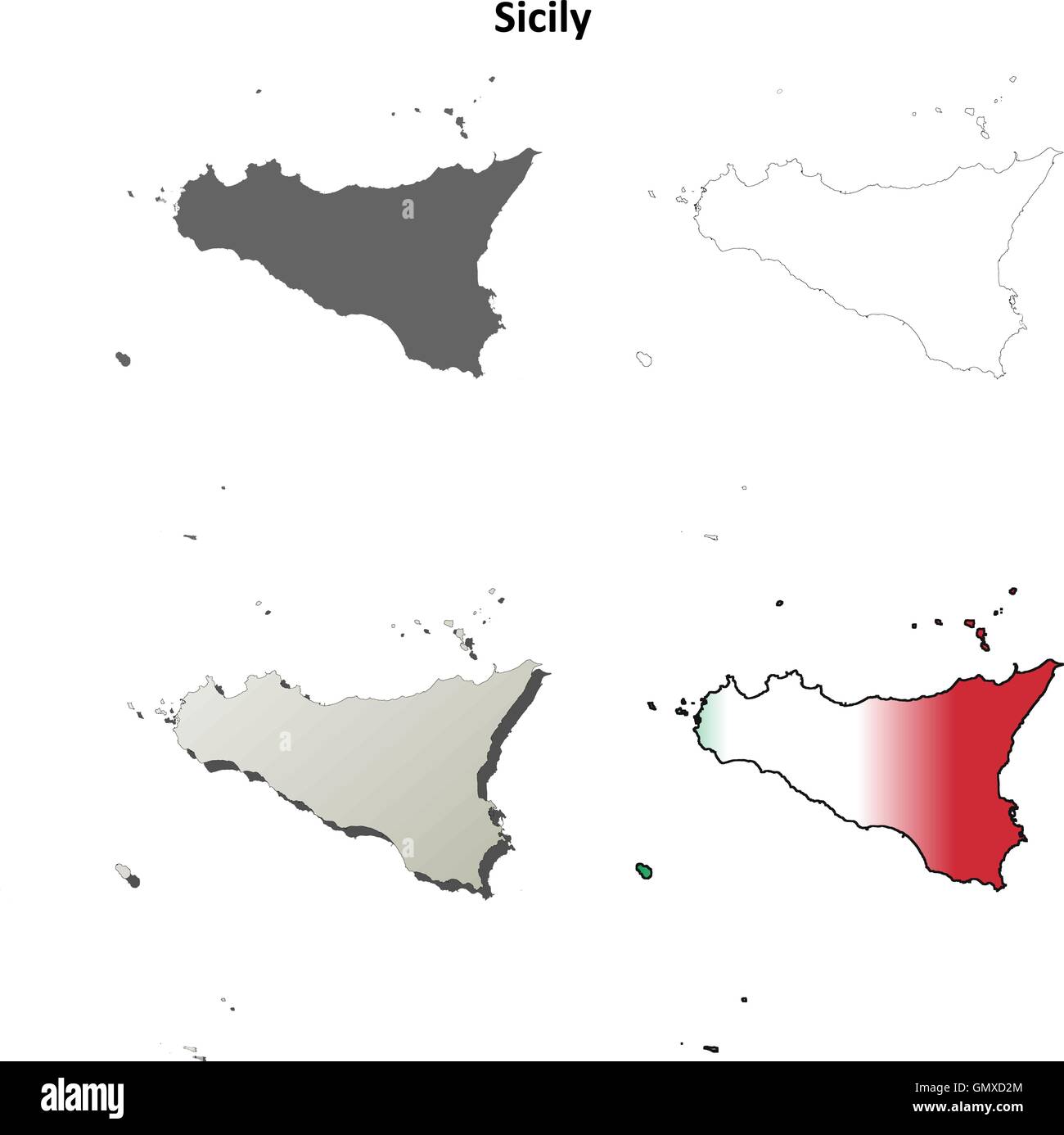 Sicilia blank dettagliata mappa di contorno impostato Illustrazione Vettoriale
