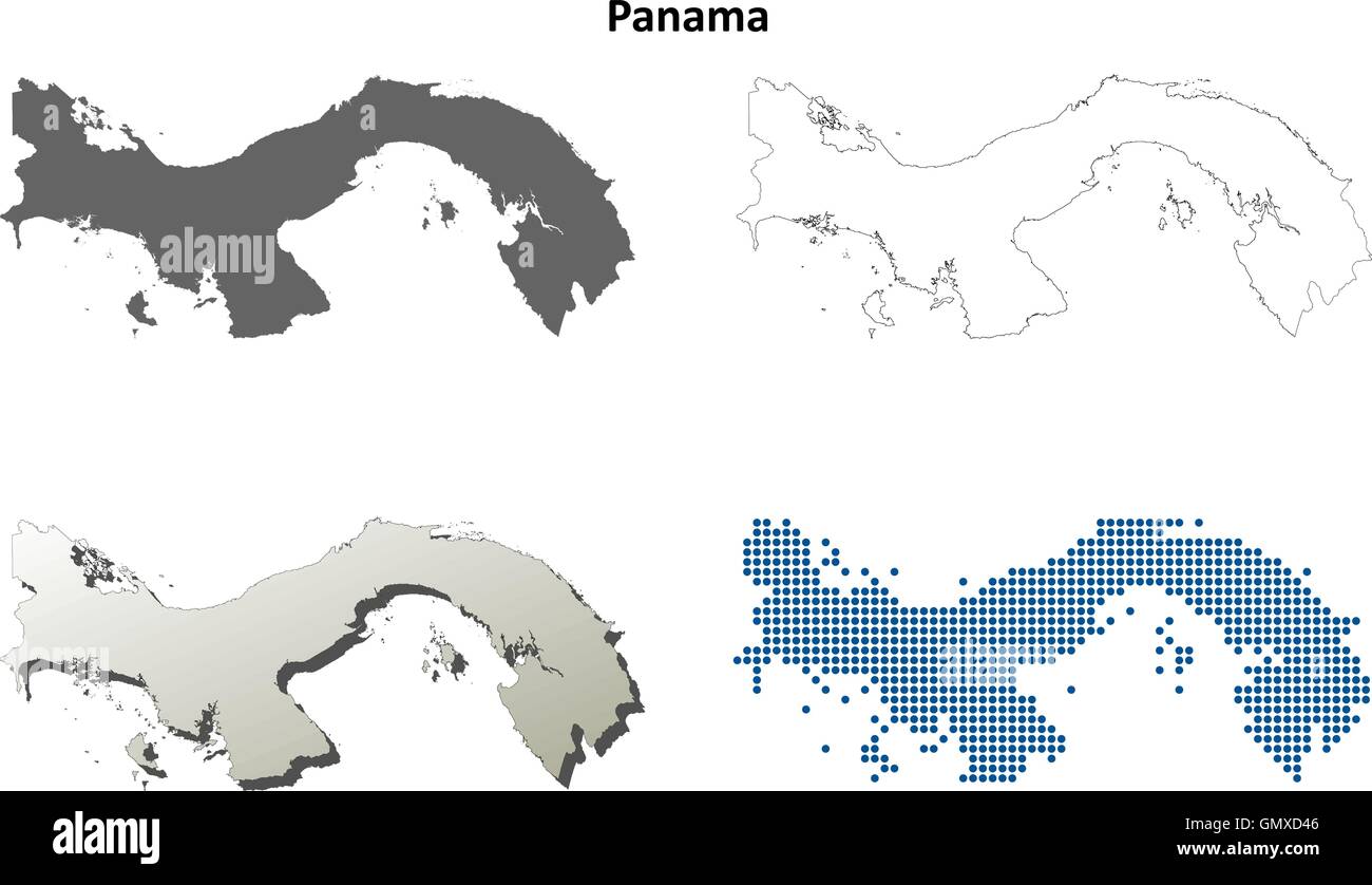 Panama mappa di contorno impostato Illustrazione Vettoriale
