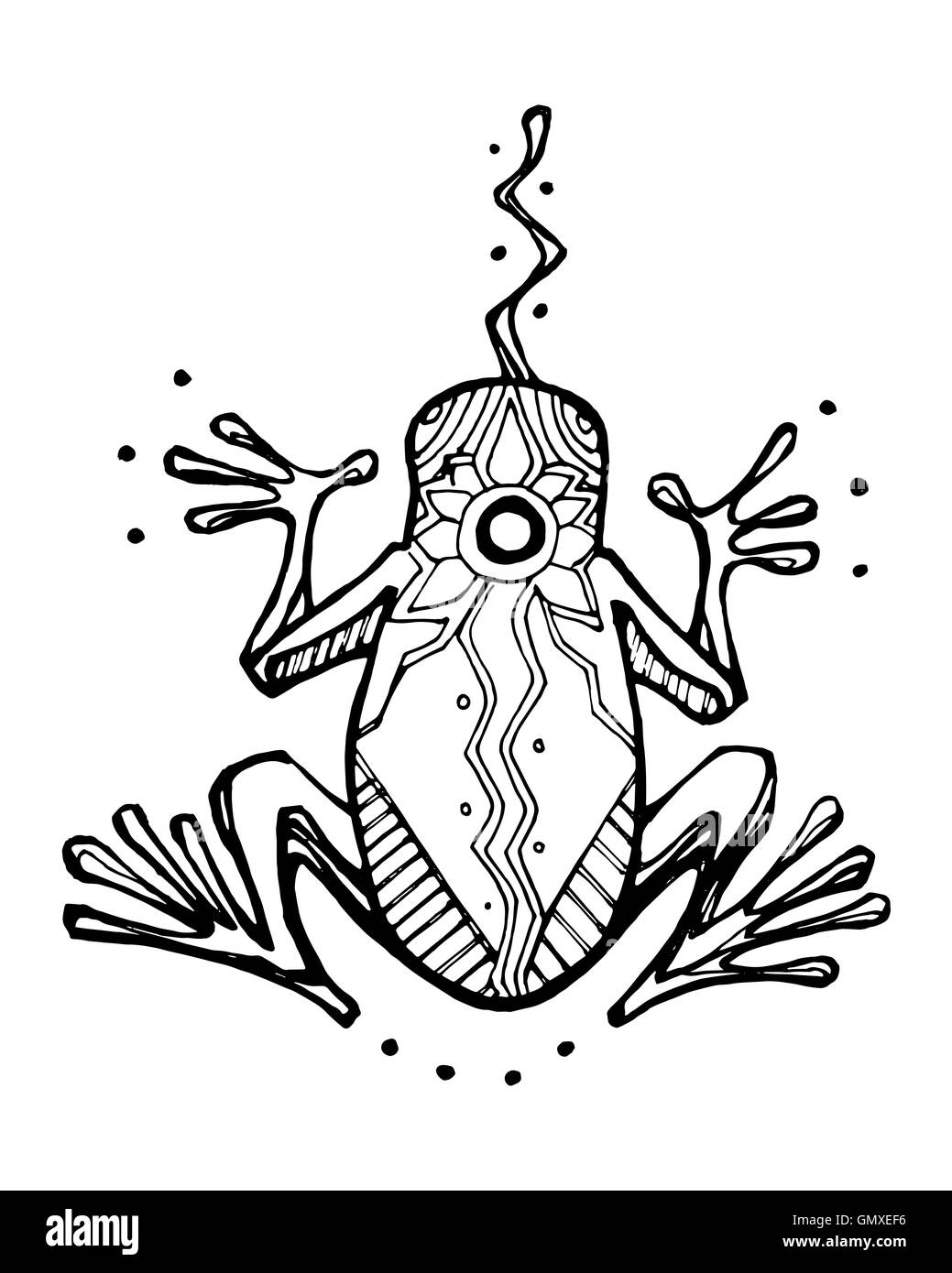 Disegnata a mano immagine o disegno di una rana Foto Stock