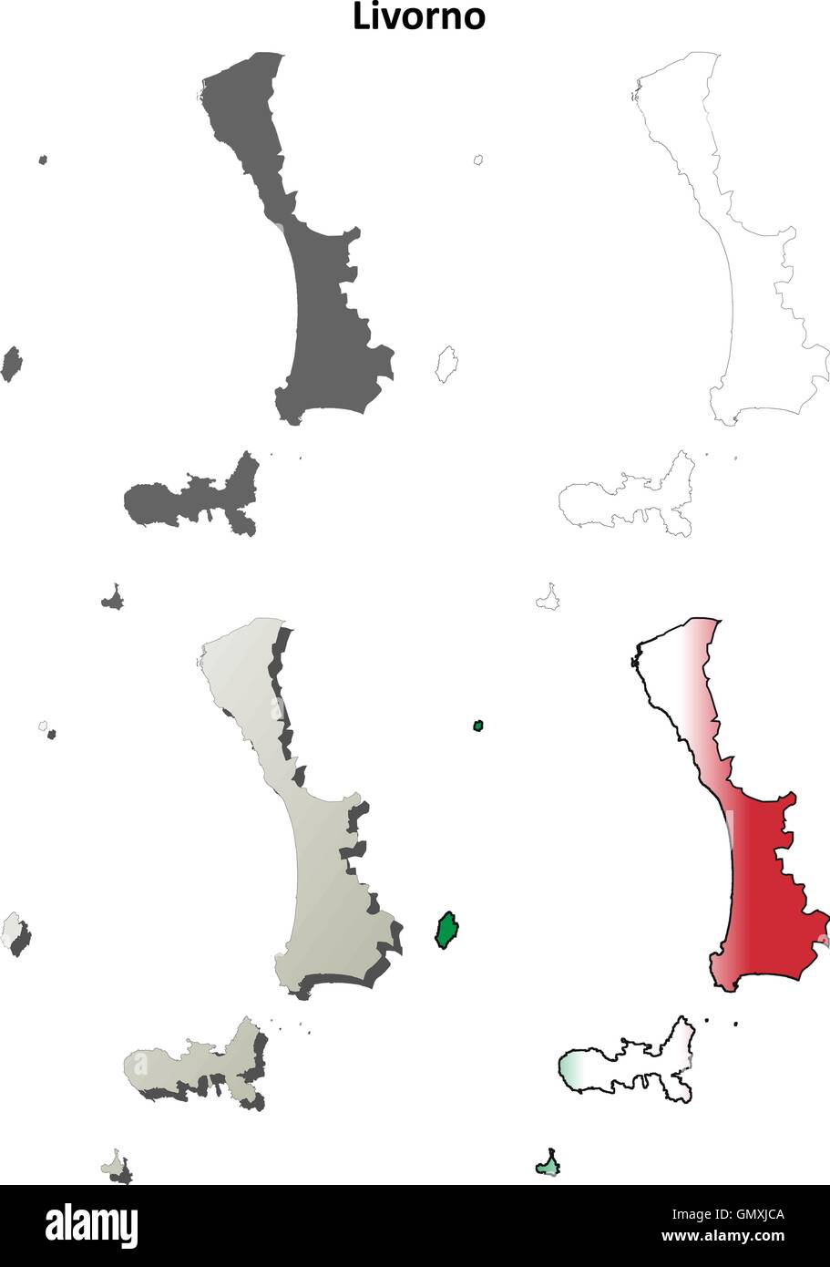 Livorno blank dettagliata mappa di contorno impostato Illustrazione Vettoriale