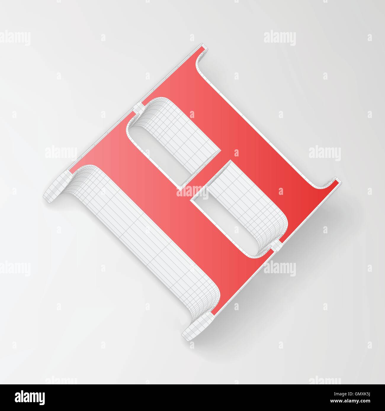 Alfabeto collezione: wireframe di 3d carattere H, vettore Illustrazione Vettoriale