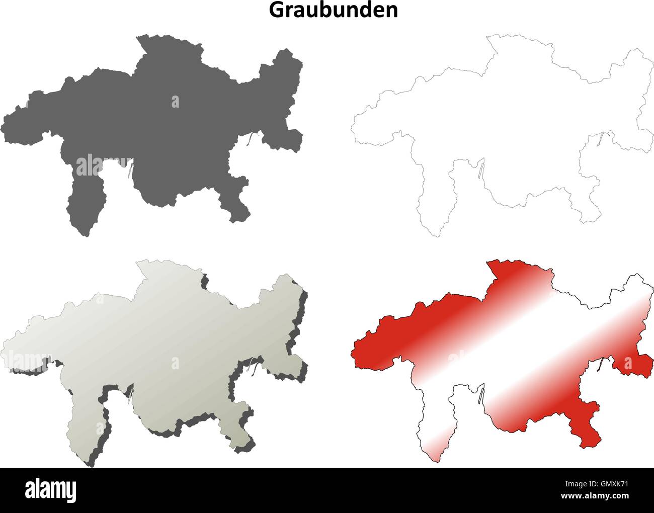 Grigioni blank dettagliata mappa di contorno impostato Illustrazione Vettoriale