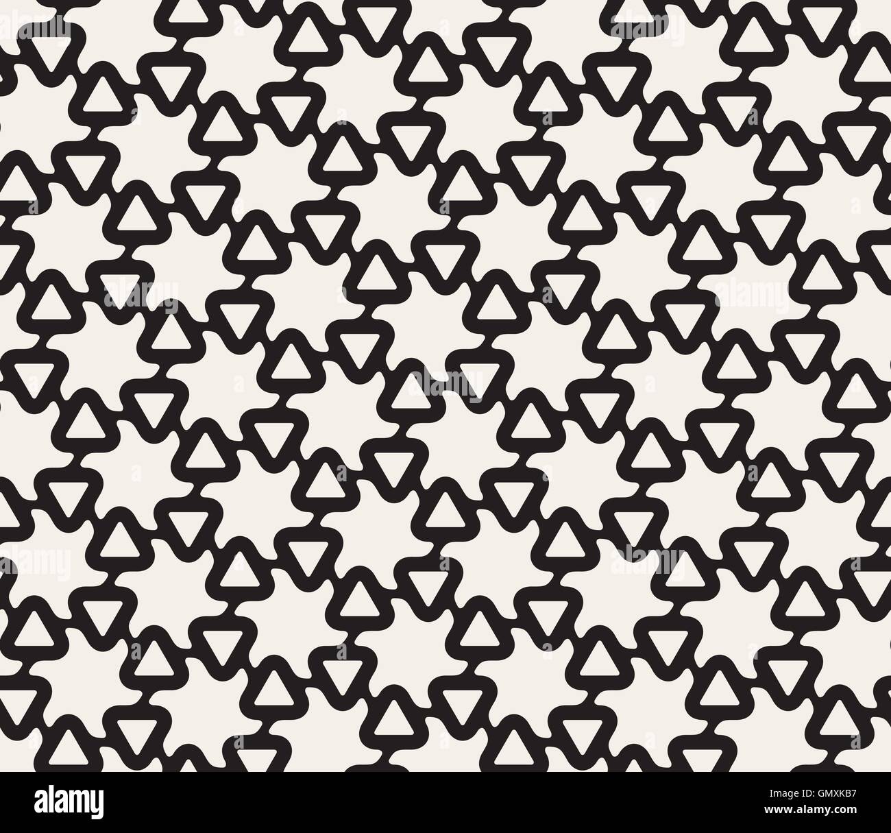 Vector Seamless in bianco e nero la linea arrotondata triangolo esagonale forma di turbolenza Stella Illustrazione Vettoriale