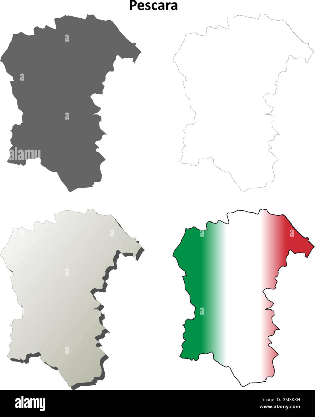 Pescara blank dettagliata mappa di contorno impostato Illustrazione Vettoriale