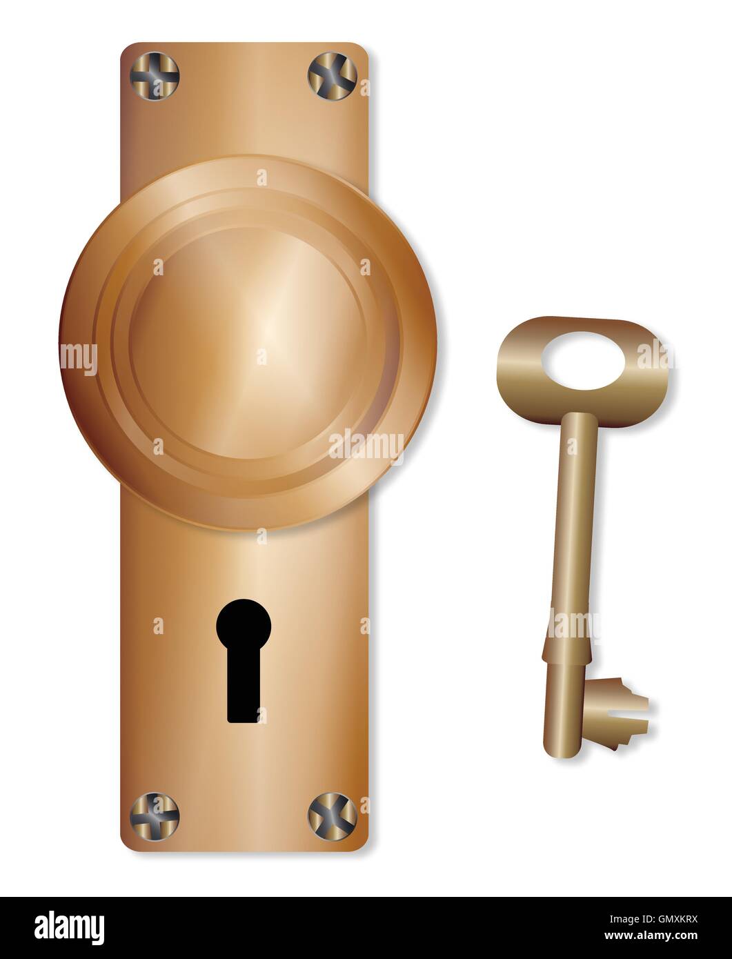 Ottone manopola dello sportello e chiave Illustrazione Vettoriale