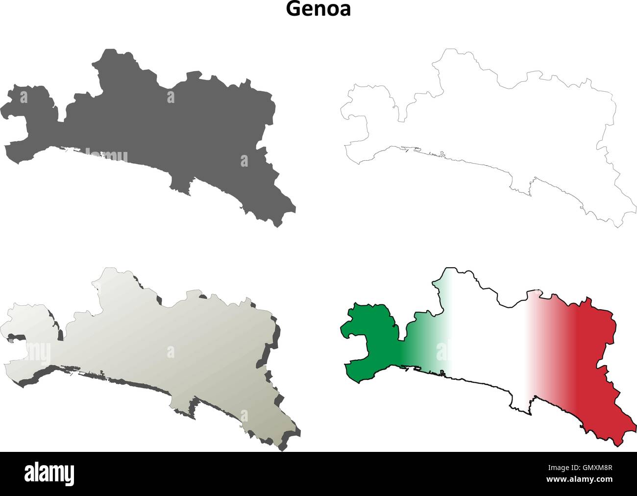 Genova blank dettagliata mappa di contorno impostato Illustrazione Vettoriale