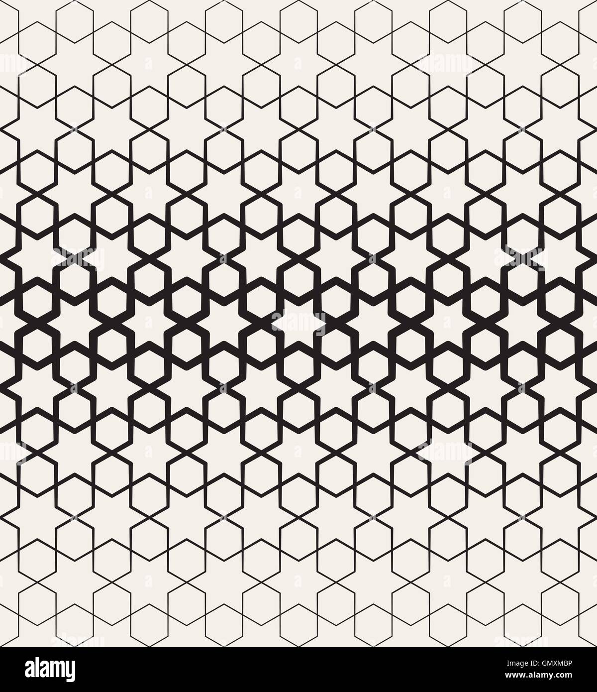 Vector Seamless in bianco e nero Star islamica Halftone geometrica modello di linea Illustrazione Vettoriale
