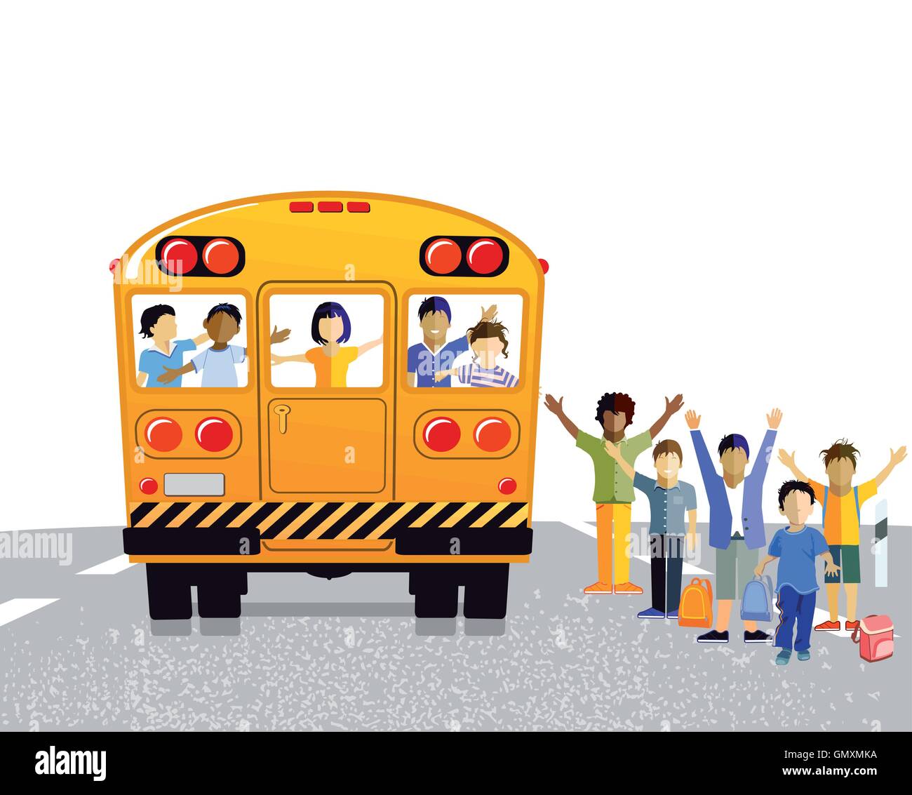 Scuola bus con scolari Illustrazione Vettoriale