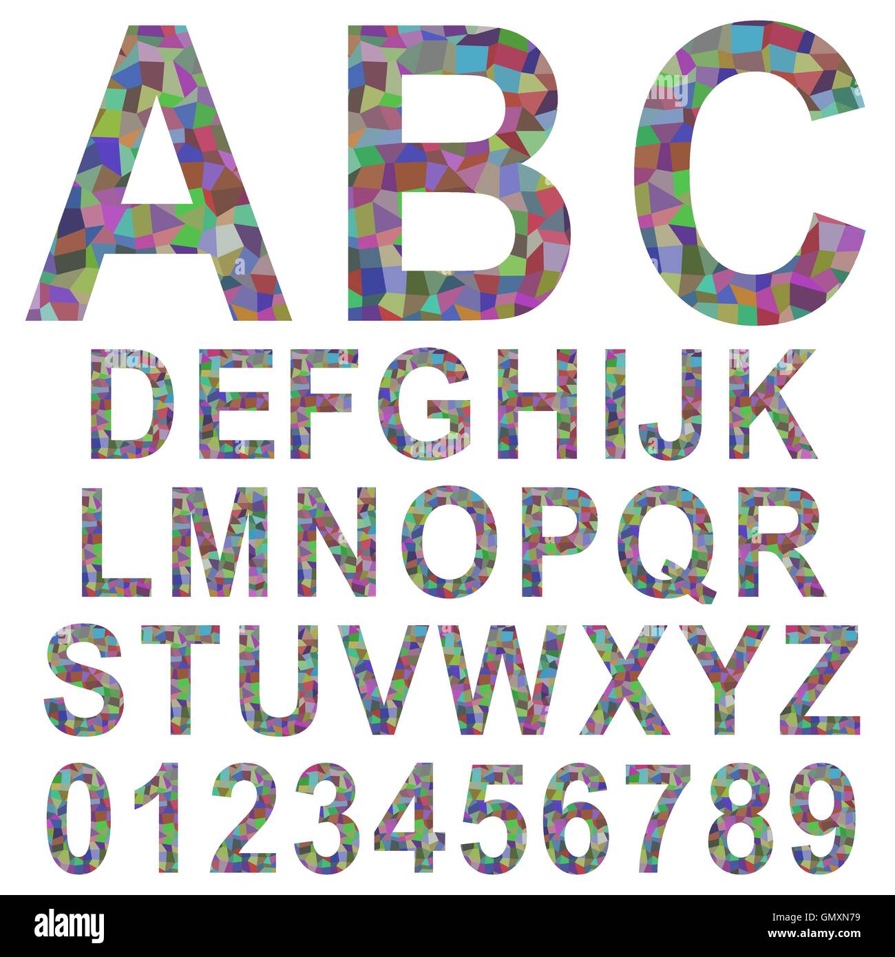 Mosaico multicolore set di font Illustrazione Vettoriale