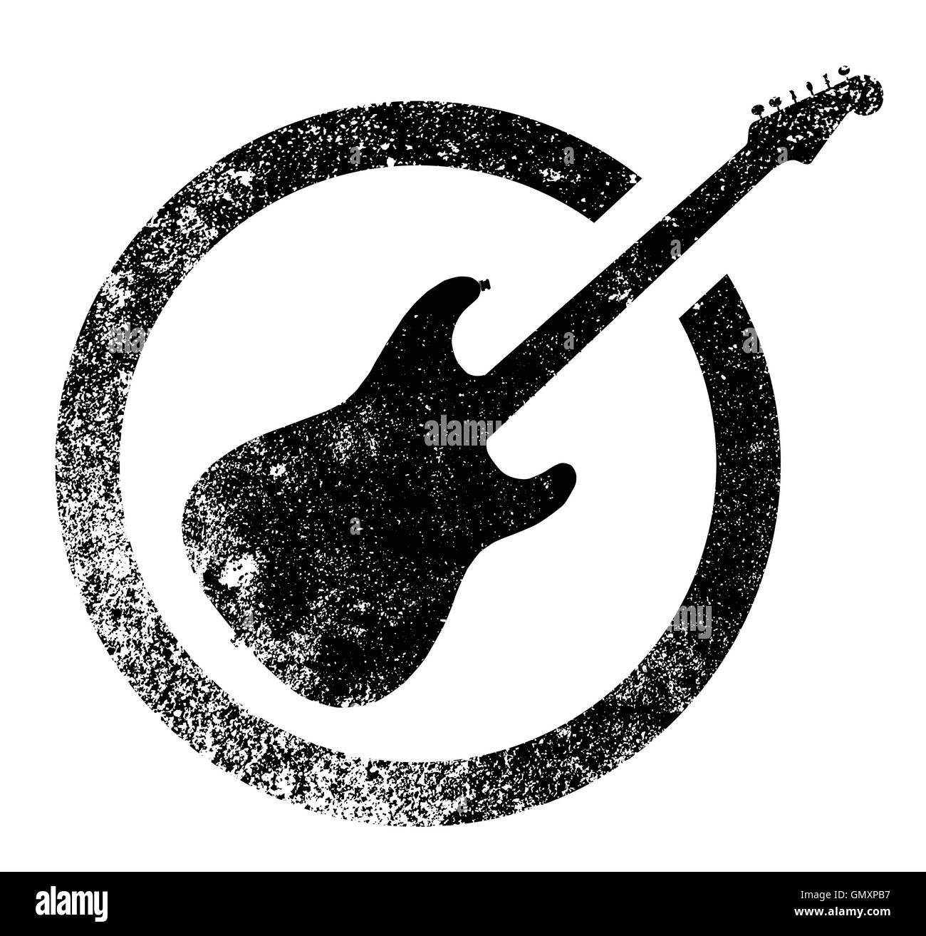 Inchiostro nero chitarra timbro Illustrazione Vettoriale