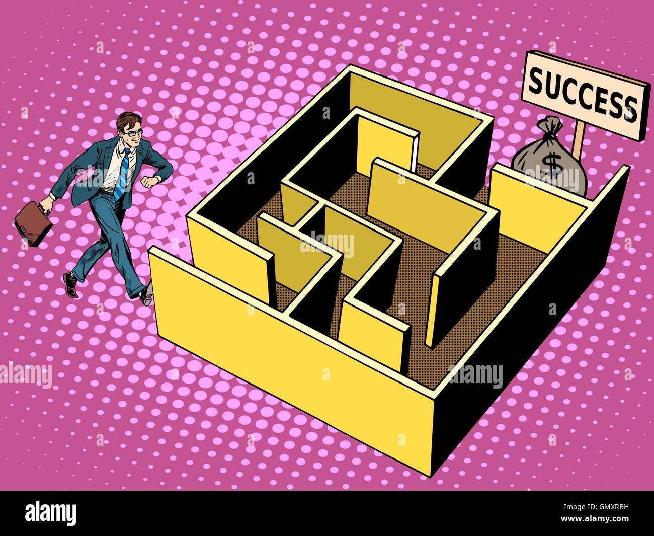 Il percorso a labirinto per il successo la concezione di business Illustrazione Vettoriale