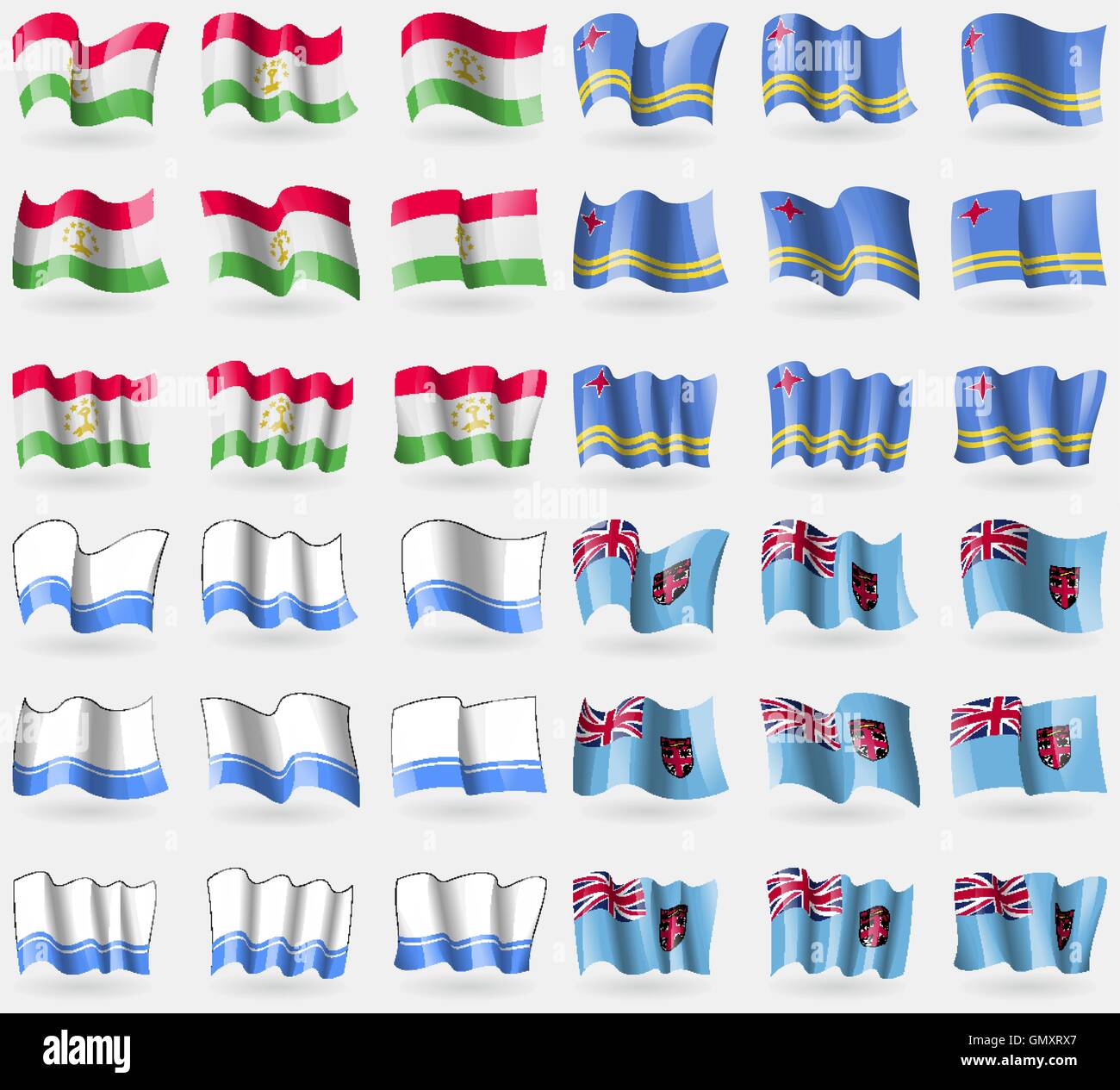 Il Tagikistan, Aruba, Altai Repubblica, Fiji. Set di 36 bandiere dei paesi del mondo. Vettore Illustrazione Vettoriale