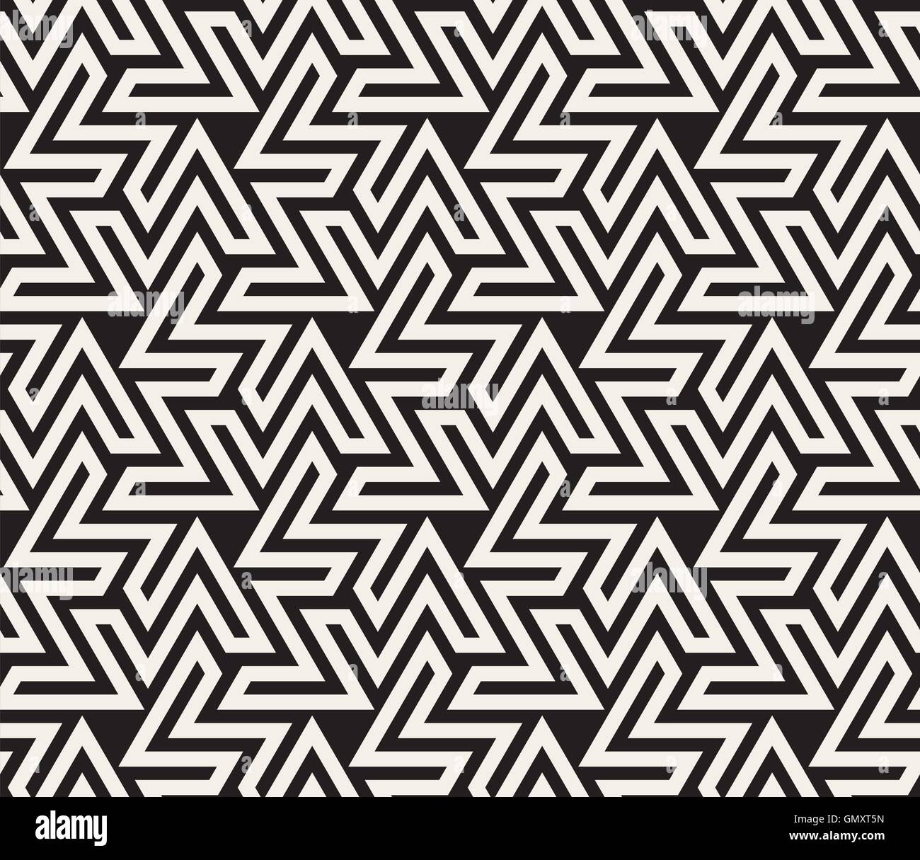 Vector Seamless in bianco e nero la linea geometrica del triangolo forma a zig-zag modello islamico Illustrazione Vettoriale