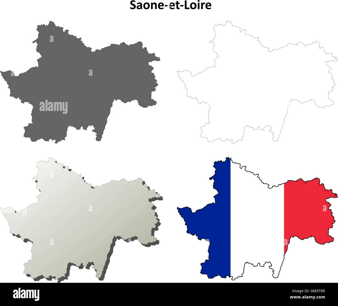 Saône-et-Loire, Borgogna mappa di contorno impostato Illustrazione Vettoriale
