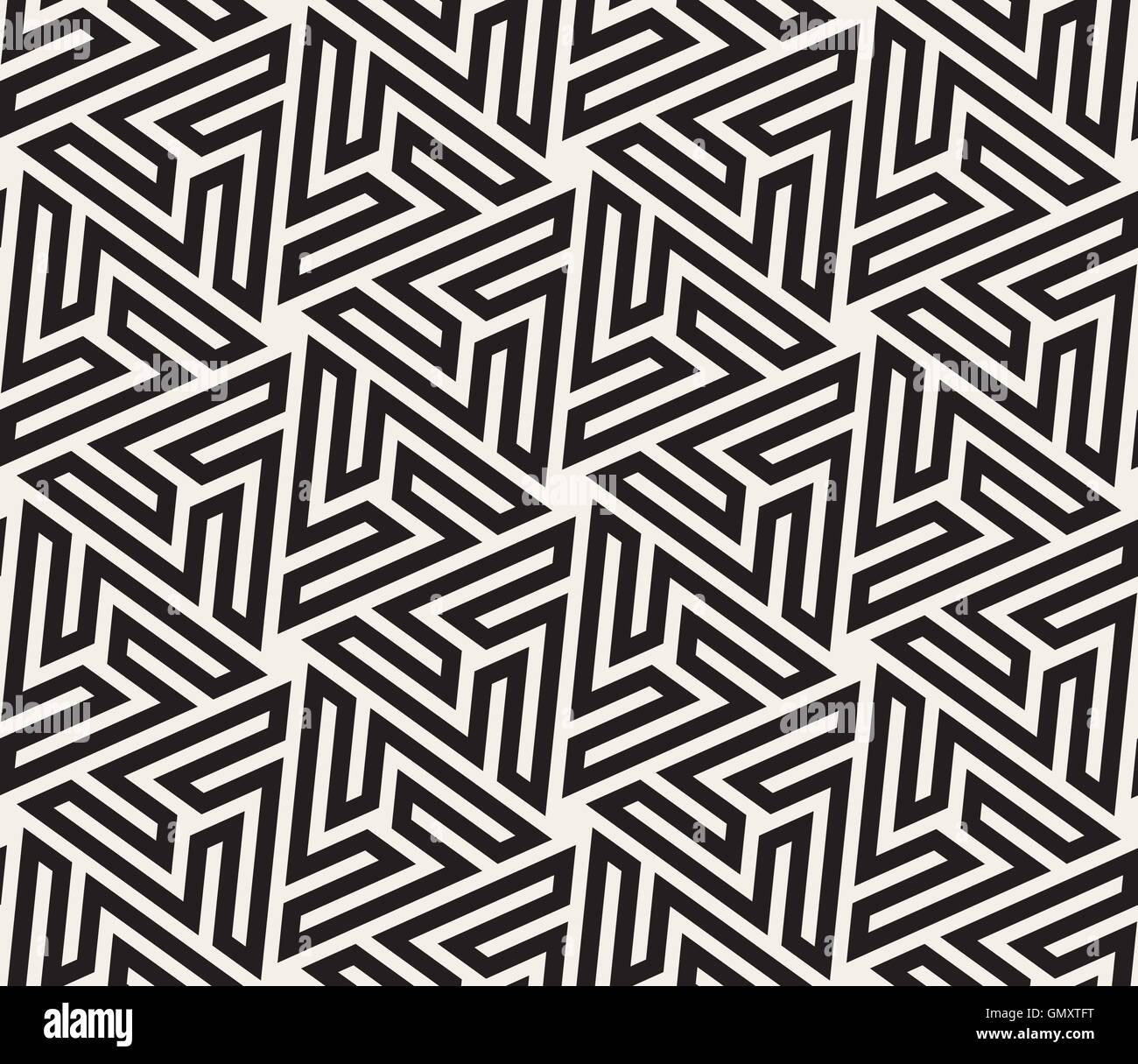 Vector Seamless in bianco e nero geometrica Esagonale a stella islamica Maze modello di linea Illustrazione Vettoriale