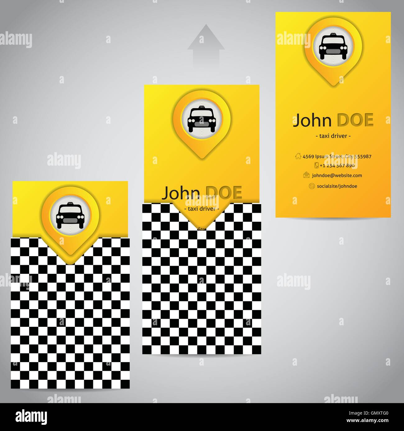 Pezzo di due taxi business card con indicatore Illustrazione Vettoriale