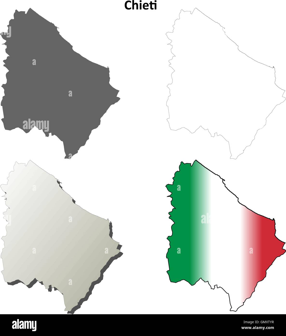 Chieti blank dettagliata mappa di contorno impostato Illustrazione Vettoriale