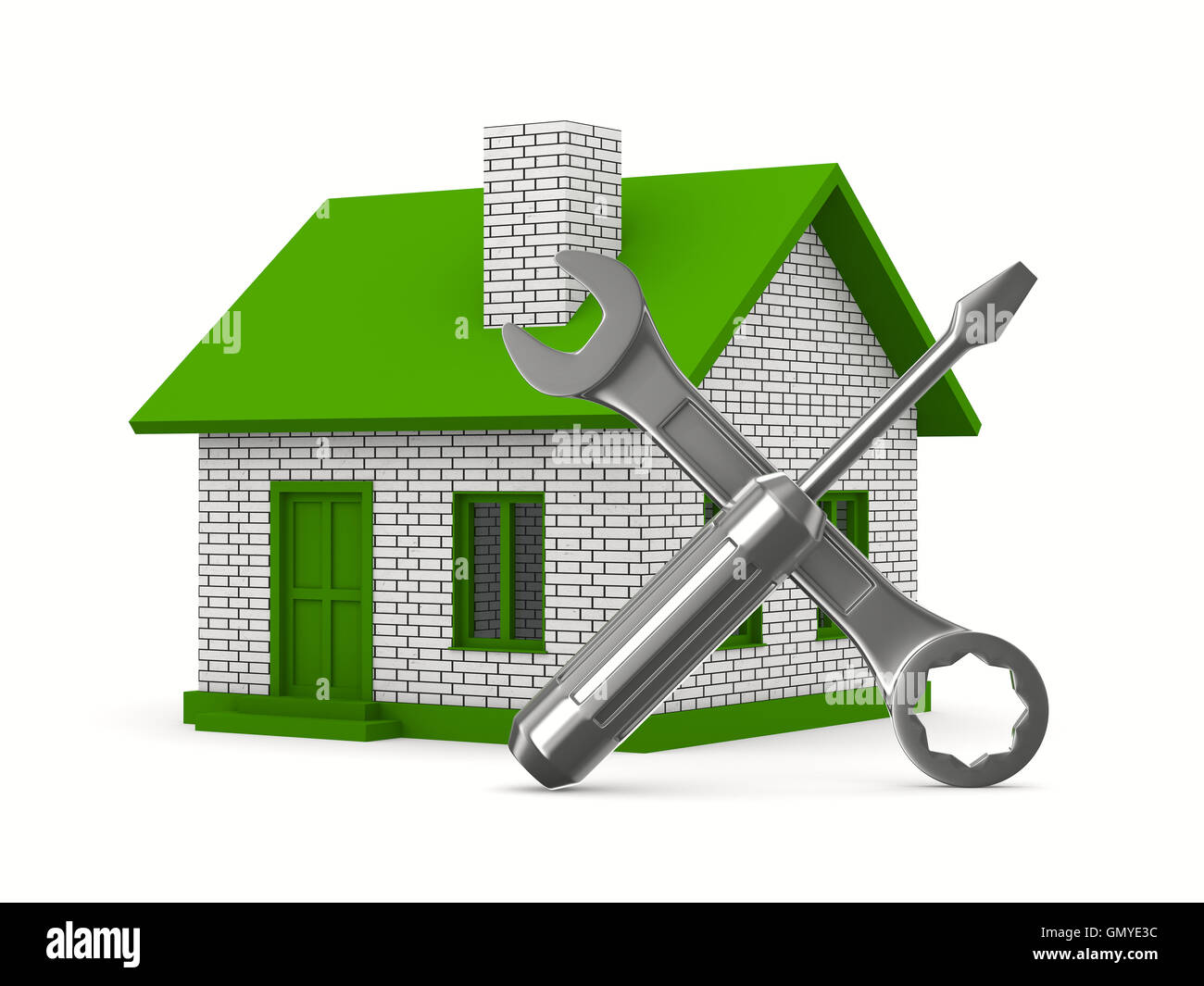 Casa la riparazione su sfondo bianco. Isolato immagine 3D Foto Stock