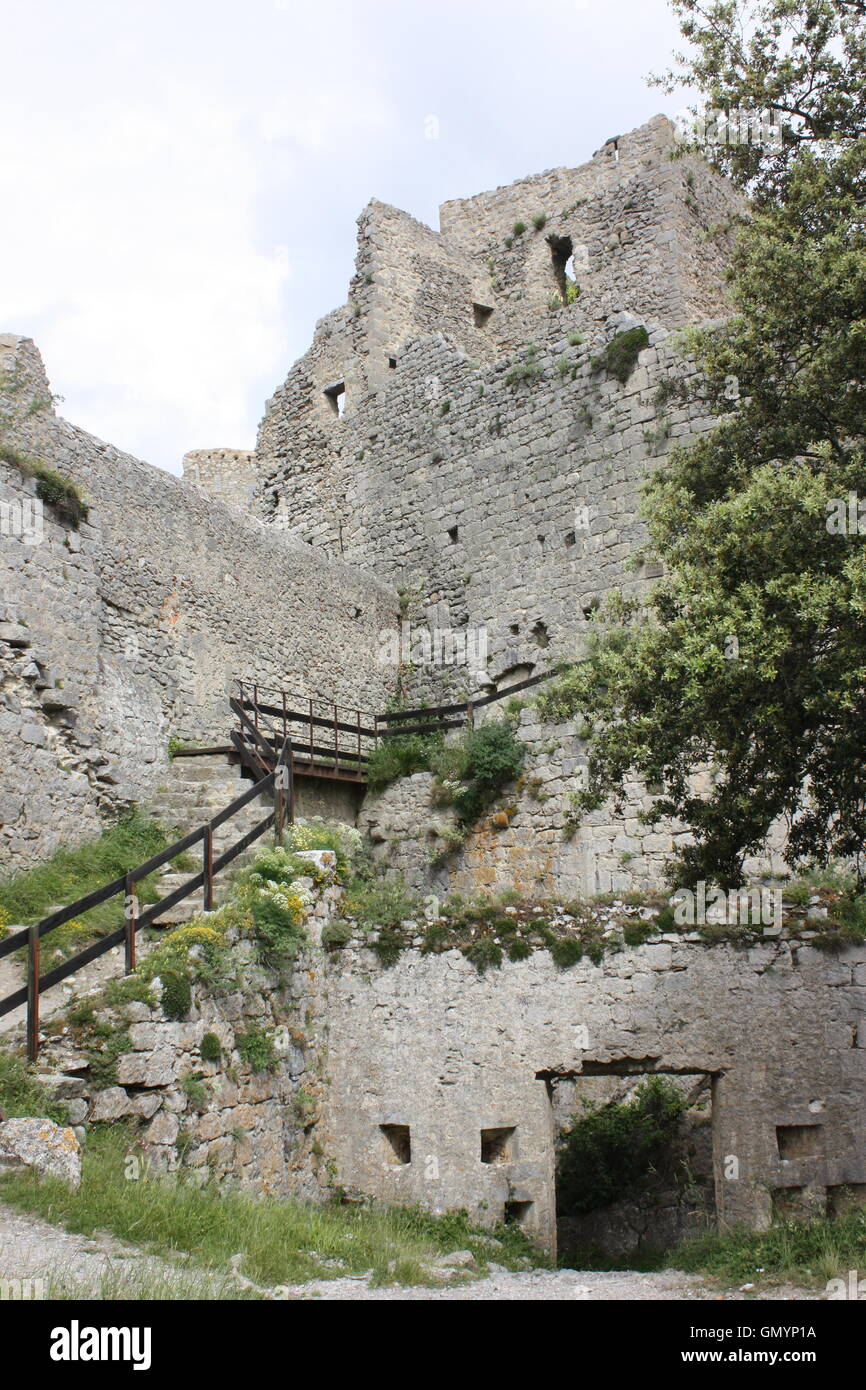 Il Castello di Puilaurens, Pirenei, Francia Foto Stock