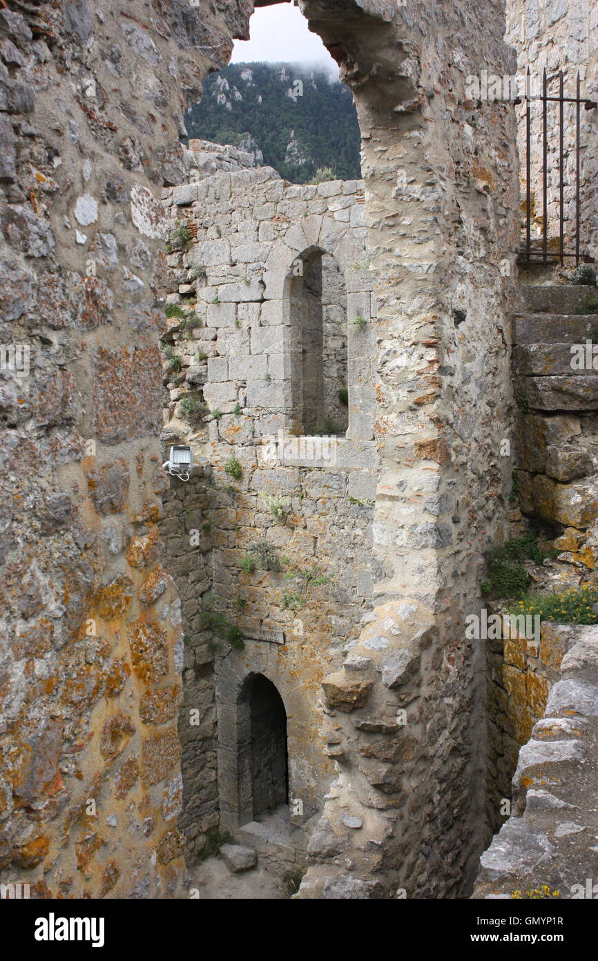 Il Castello di Puilaurens, Pirenei, Francia Foto Stock