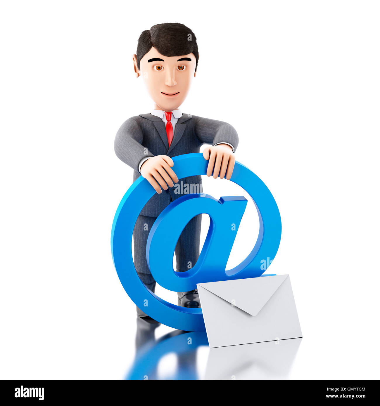 3d'illustrazione. Imprenditore con un simbolo di posta elettronica. Il concetto di business. Isolato sullo sfondo bianco. Foto Stock