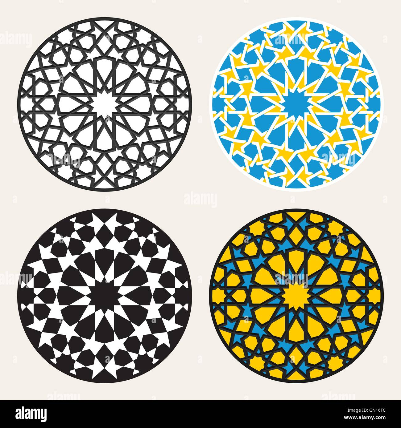 Set di quattro vettore islamico Rosette ornamentali cerchio elementi di design Illustrazione Vettoriale