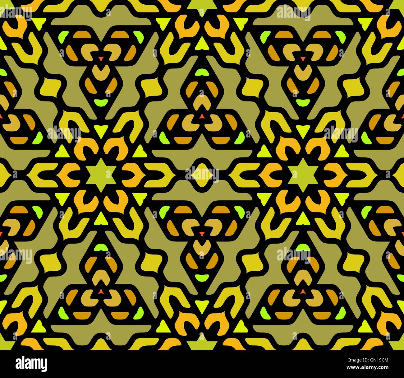 Vector Seamless arrotondati colorati Floral Oriental Mandala esagonale Pattern Illustrazione Vettoriale