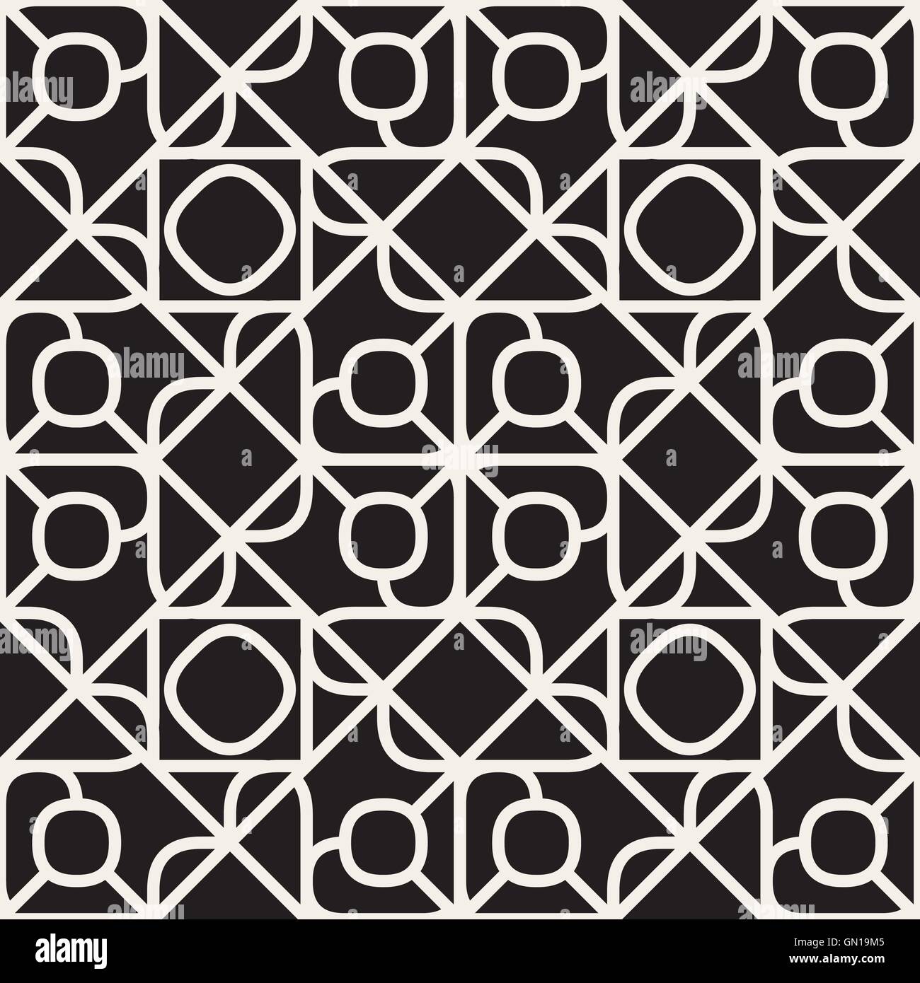 Vector Seamless in bianco e nero la linea arrotondata geometrica Pattern in pizzo Illustrazione Vettoriale