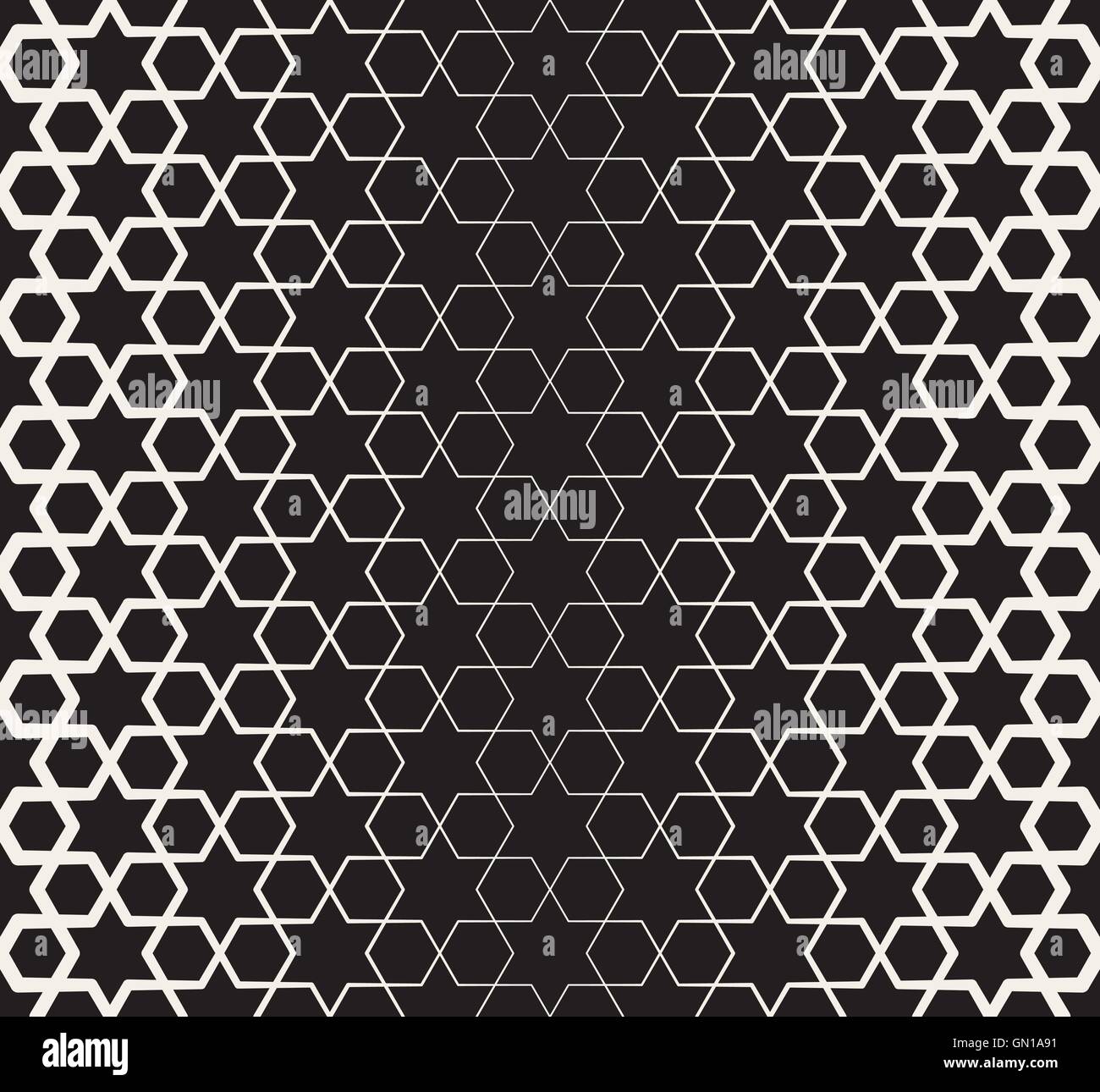 Vector Seamless in bianco e nero Star islamica Halftone geometrica modello di linea Illustrazione Vettoriale