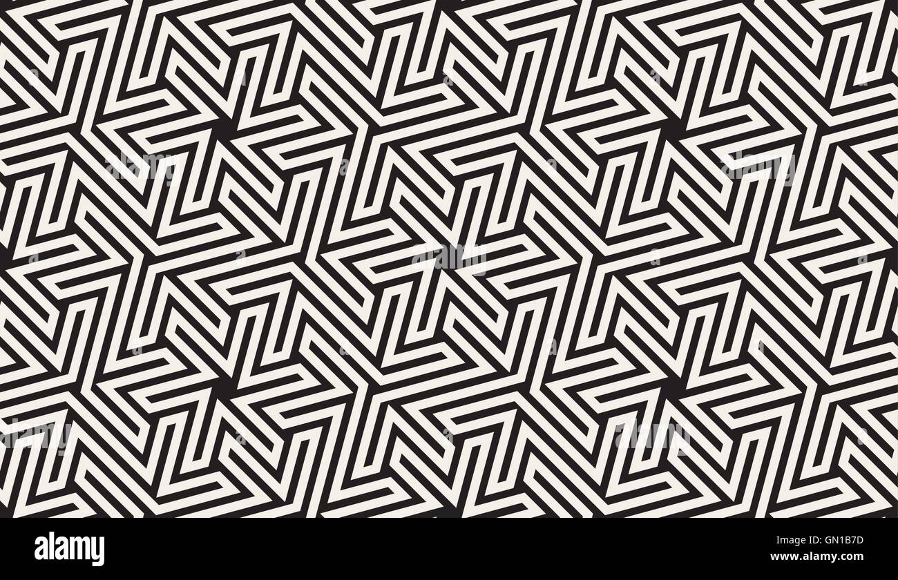 Vector Seamless in bianco e nero geometrica Esagonale a stella islamica Maze modello di linea Illustrazione Vettoriale