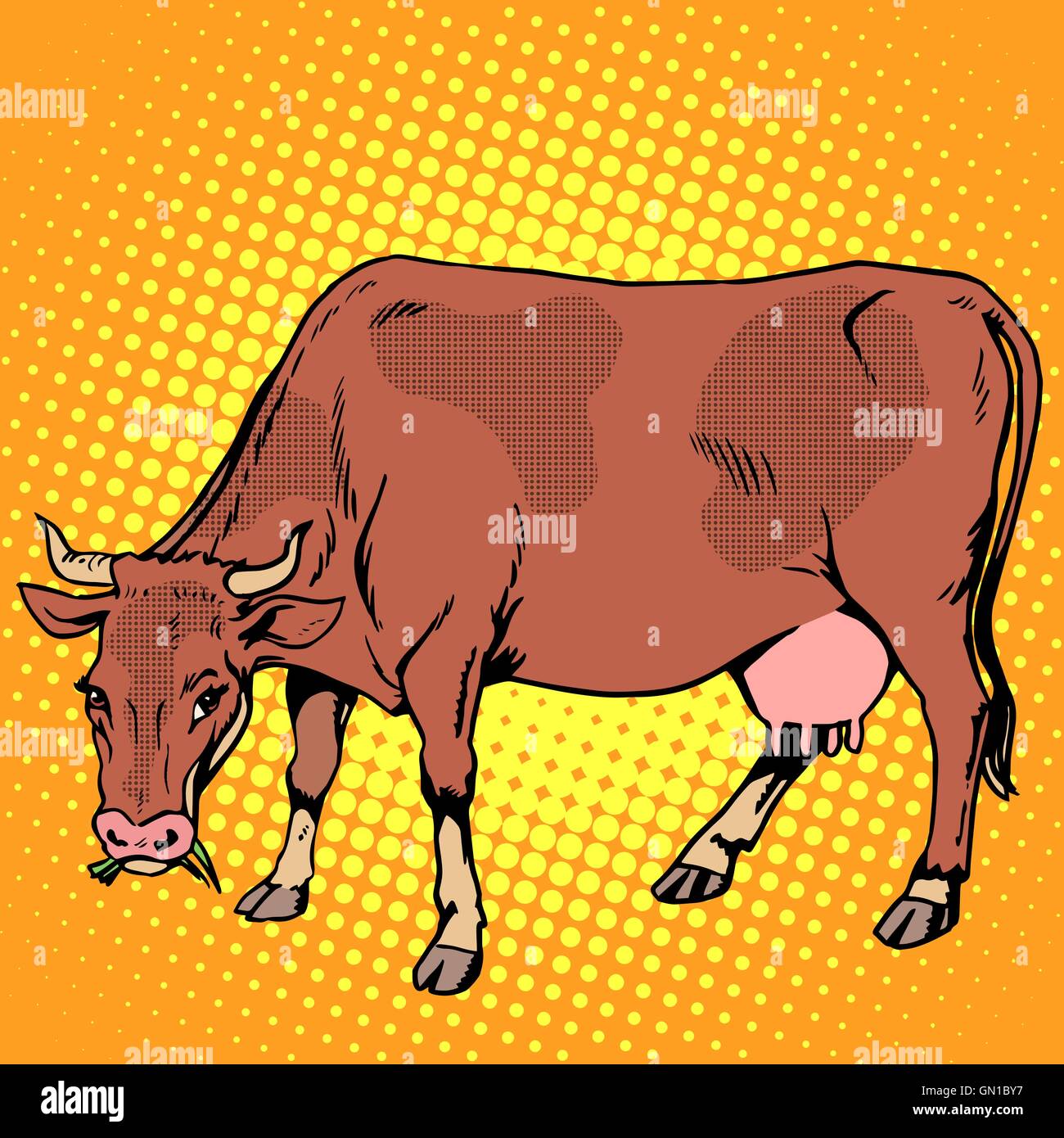 Mucca mangiare erba gli animali della fattoria Illustrazione Vettoriale