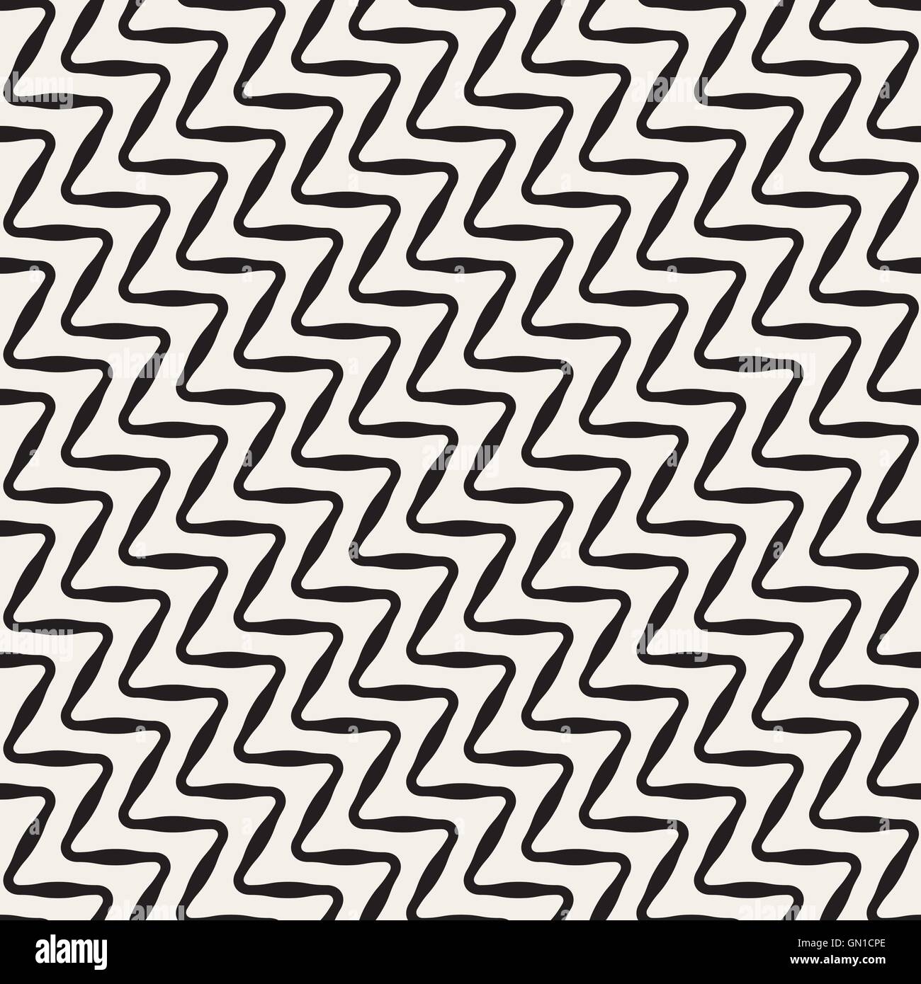 Vector Seamless in bianco e nero in diagonale le linee ondulate Pattern Illustrazione Vettoriale