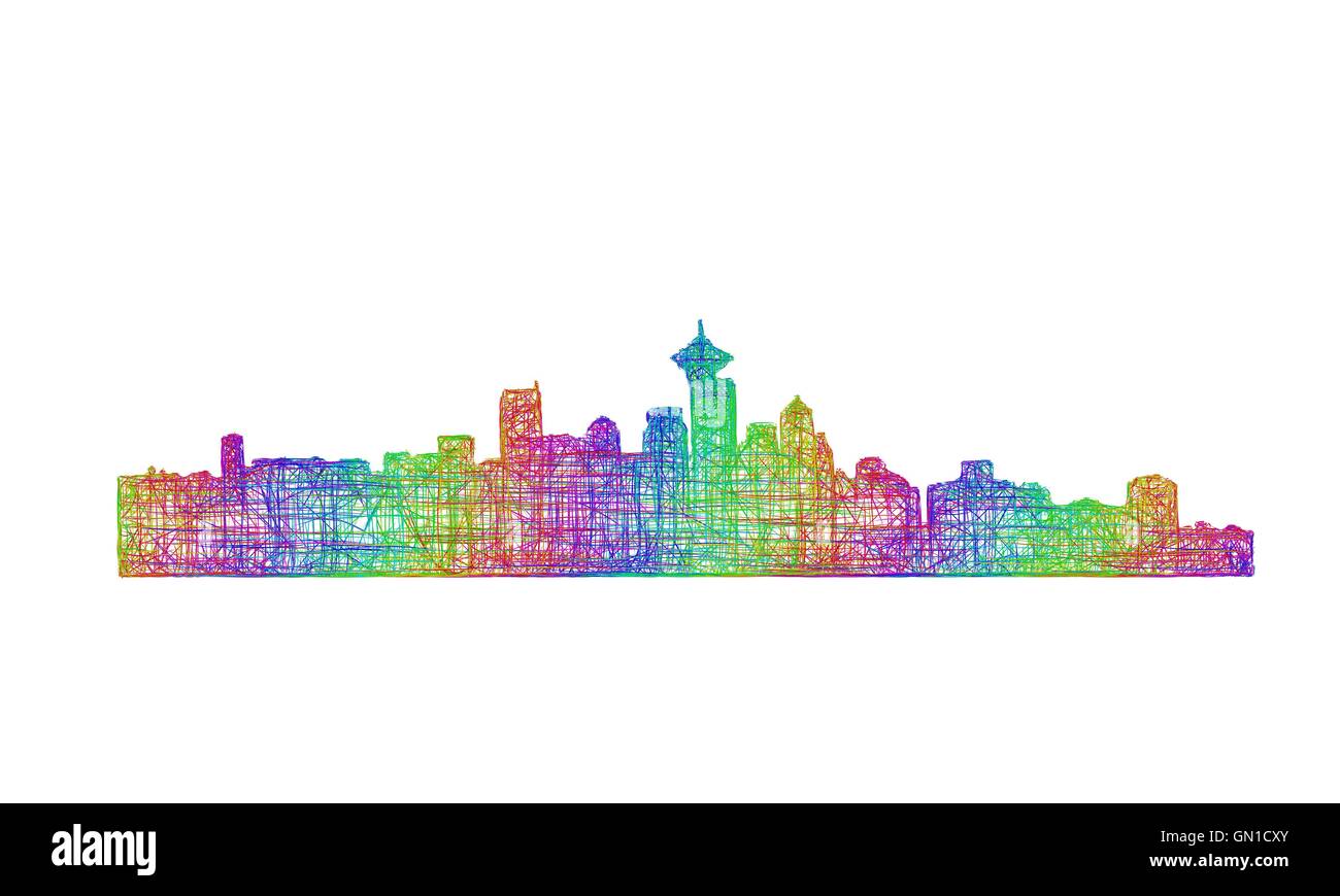 Lo skyline di Vancouver silhouette - linea multicolore arte Illustrazione Vettoriale